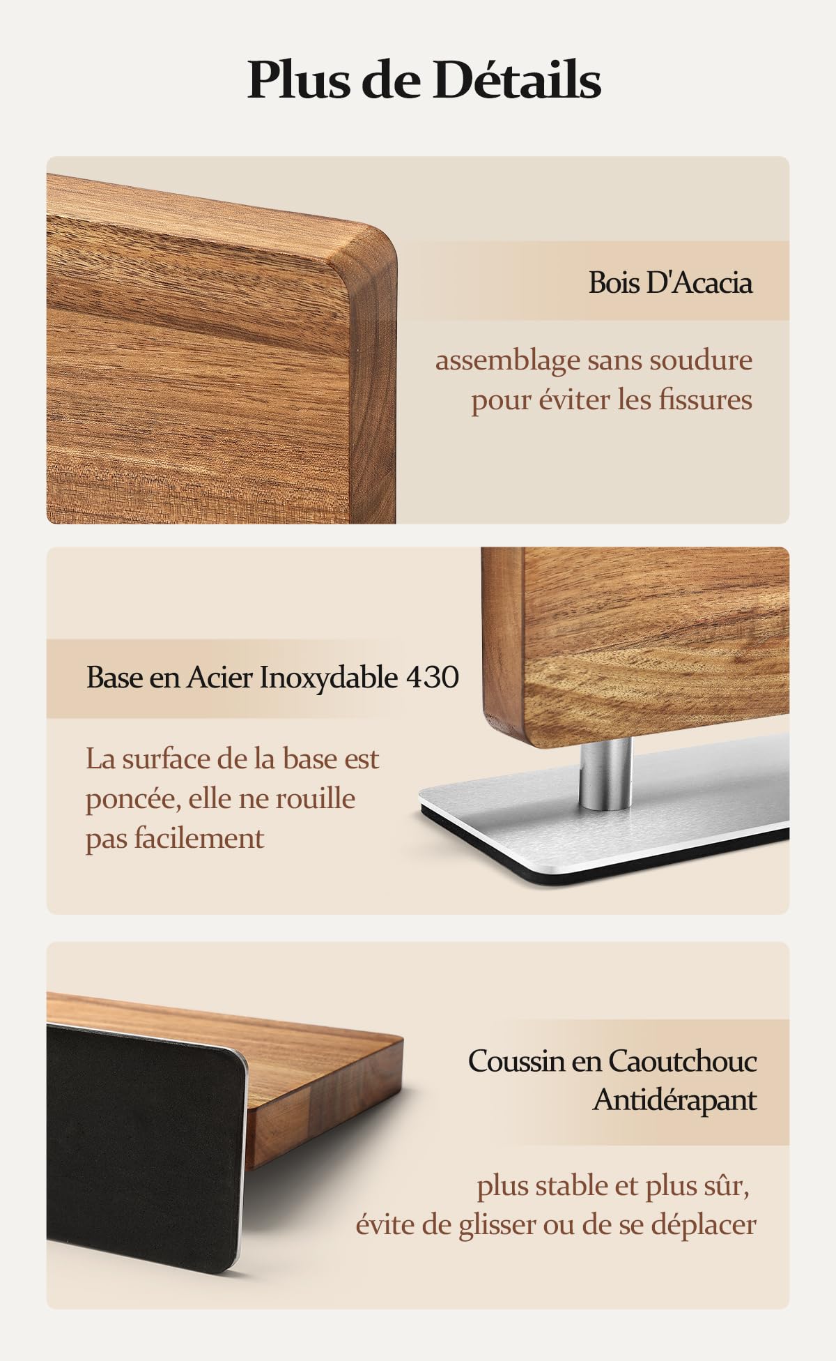 HEZHEN Bloc de Couteaux Magnétique, Porte-couteau en Bois D'Acacia, Aimanté Double Face Support à Couteaux, Outil de Rangement pour les Couteaux