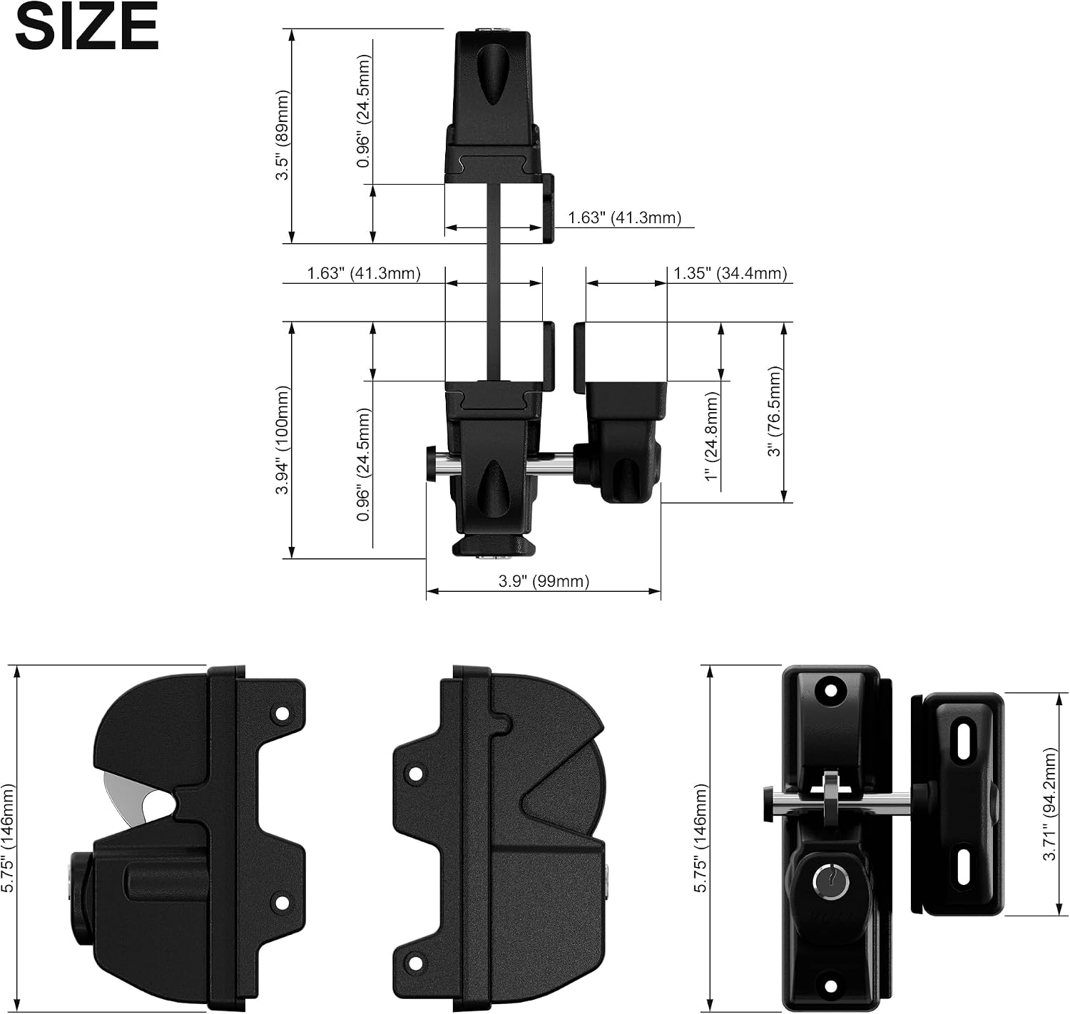 Two Sided gate Latch Key Lockable 2 Way Gate Latch, Dual Sided Key Operated Gate Lock for Outdoor Metal/Wood/Vinyl Fence, Fence Gate Gate Hardware for Pool Patio Garden Gate (Black)
