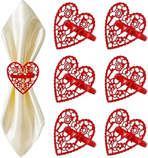 Valentine's Day Heart Napkin Rings Set of 6, Metal Red Heart-Shaped Hollow-Out Napkin Rings Banquet Table Decorations for Valentine's Day Wedding Anniversary Christmas Party Supplies
