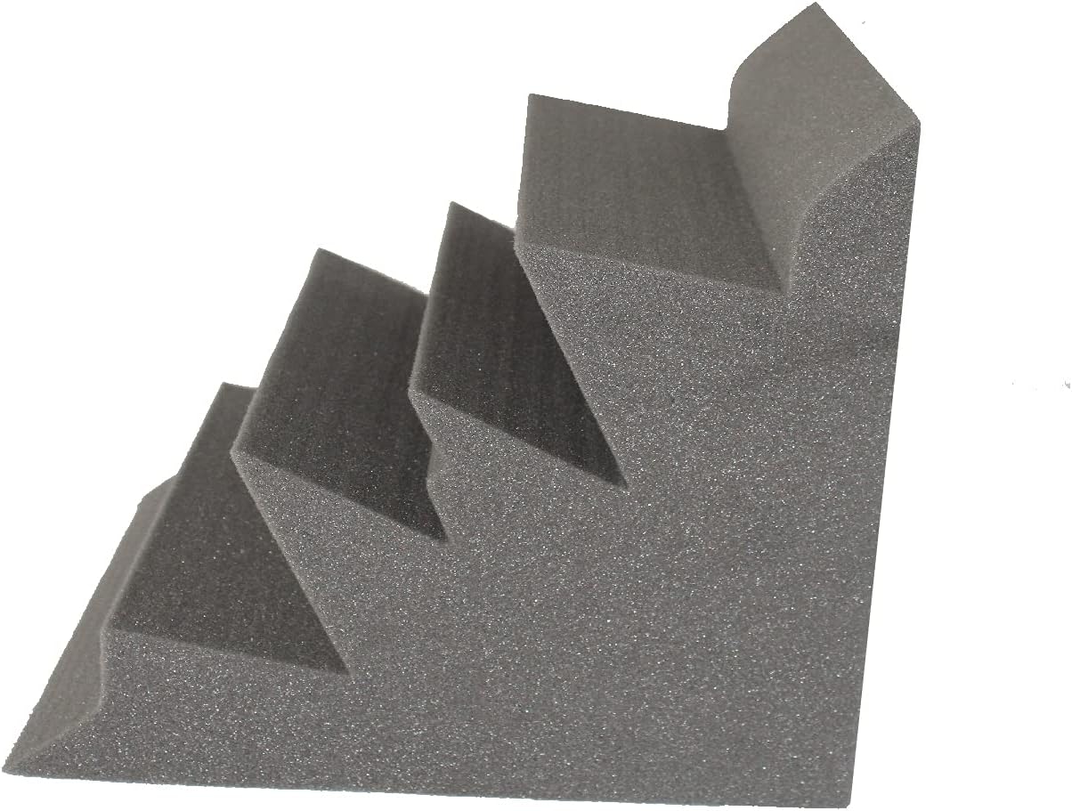 Acoustic Foam XL Bass Trap Studio Soundproofing Corner Wall 12" X 12" X 12" (4 PACK) - Color: Charcoal