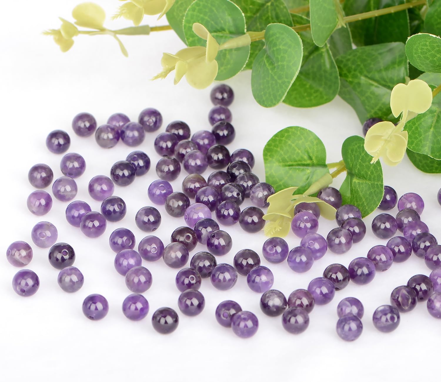 10mm 100pcs Natural Stone Beads Amethyst Round Genuine Stone Beading Loose Gemstone Hole Size 1mm DIY Charm Smooth Beads for Bracelet Necklace Earrings (Amethyst 10mm) - Image 4