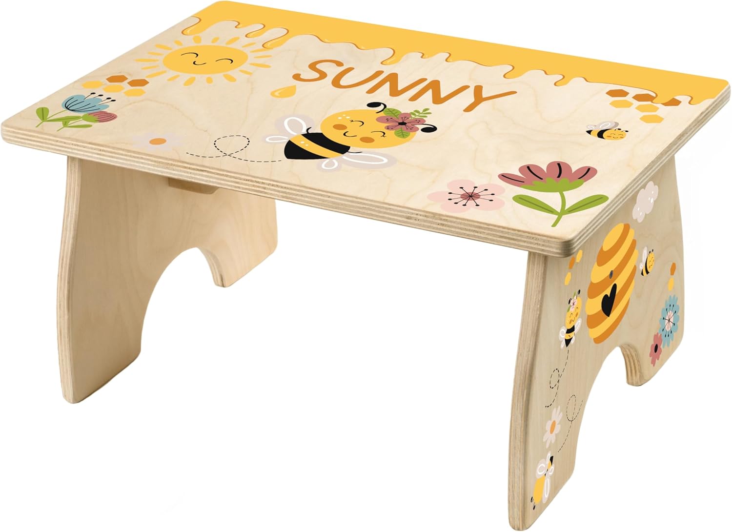 Bee Step Stool for Toddlers- Personalized Wood Kids Step Stool with Name for Kitchen Sink, Bathroom, Potty Training, Toilet, Kitchen Sink- Sturdy and Safe- Made in USA by BloomOwl (Bumblebee)
