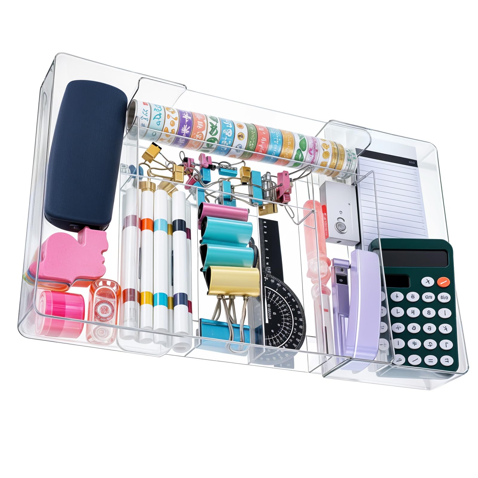 Expandable Acrylic Drawer Organizer, Clear Desk Drawer Organizers Tray with 8 Adjustable Compartments Multifunctional Desk Accessories for Vanity, Office, Kitchen, Bathroom