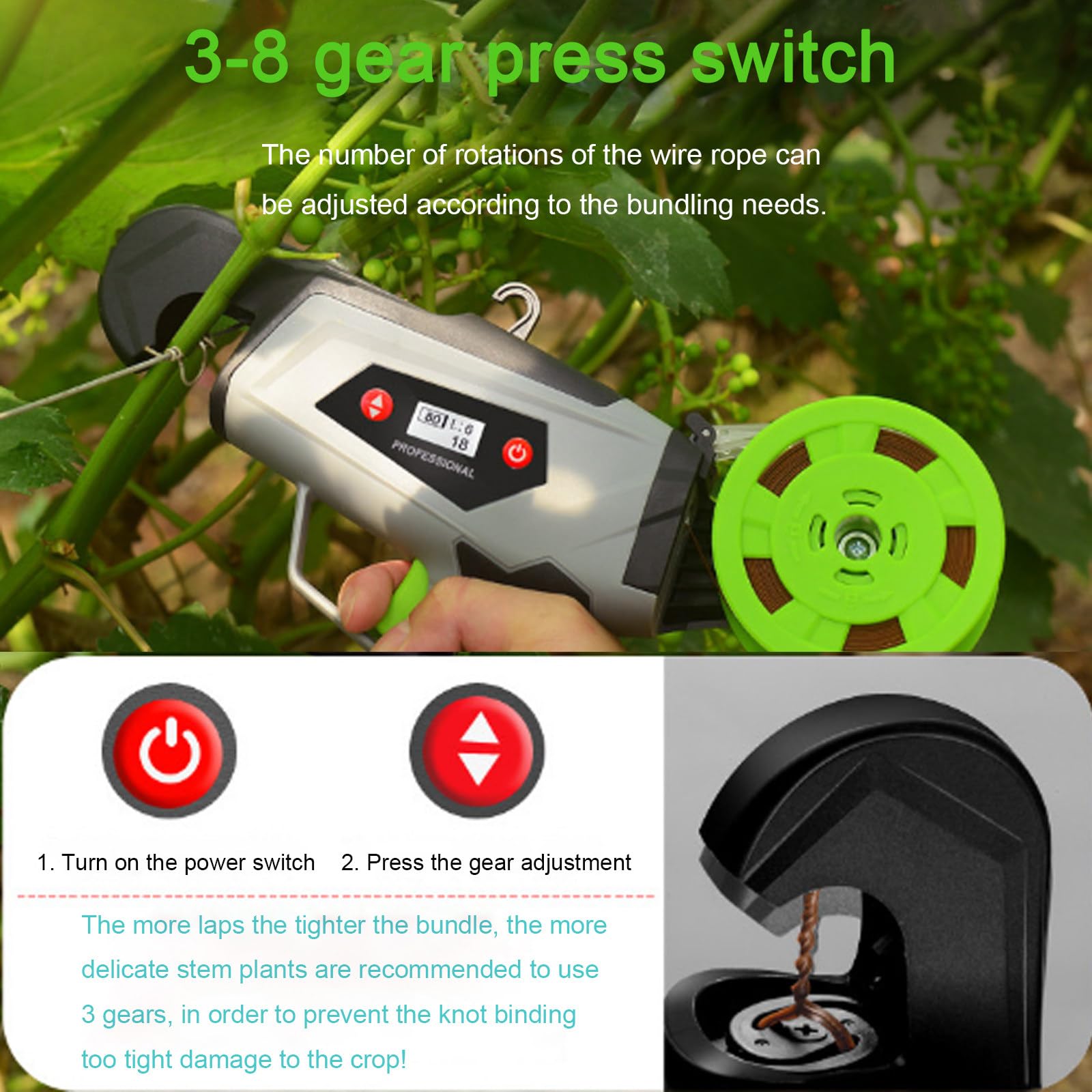 Máquina eléctrica para atar plantas, herramienta de cinta de jardinería para verduras, uvas, tomates, pepinos, pimientos y flores, pistola automática de amarre de plantas para soporte de jardín