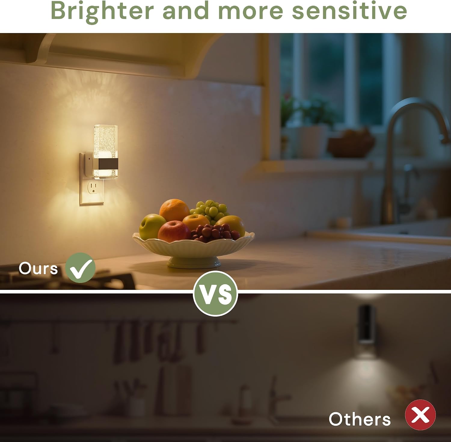 L LOHAS LED Night Light, Dimmable Night Lights Plug into Wall, 2 Pack Acrylic Silver Nightlight with Light Sensor, 0-100LM Automatic Plug in Nightlight for Bathroom, Hallway, Stairway, Gift