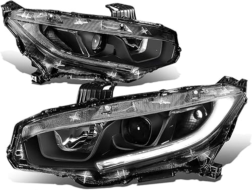 Miniatura 1 de Proyector LED DRL de carcasa negra, luces de montaje de faros delanteros compatibles con Honda Civic 16-18