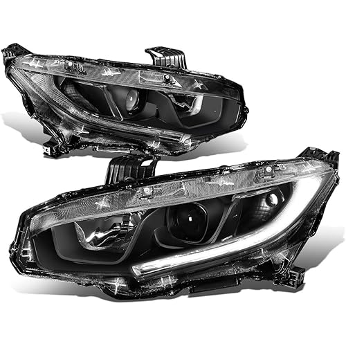 LED DRL Black Housing Projector Front Bumper Headlight Assembly Lamps Compatible with Honda Civic 16-18