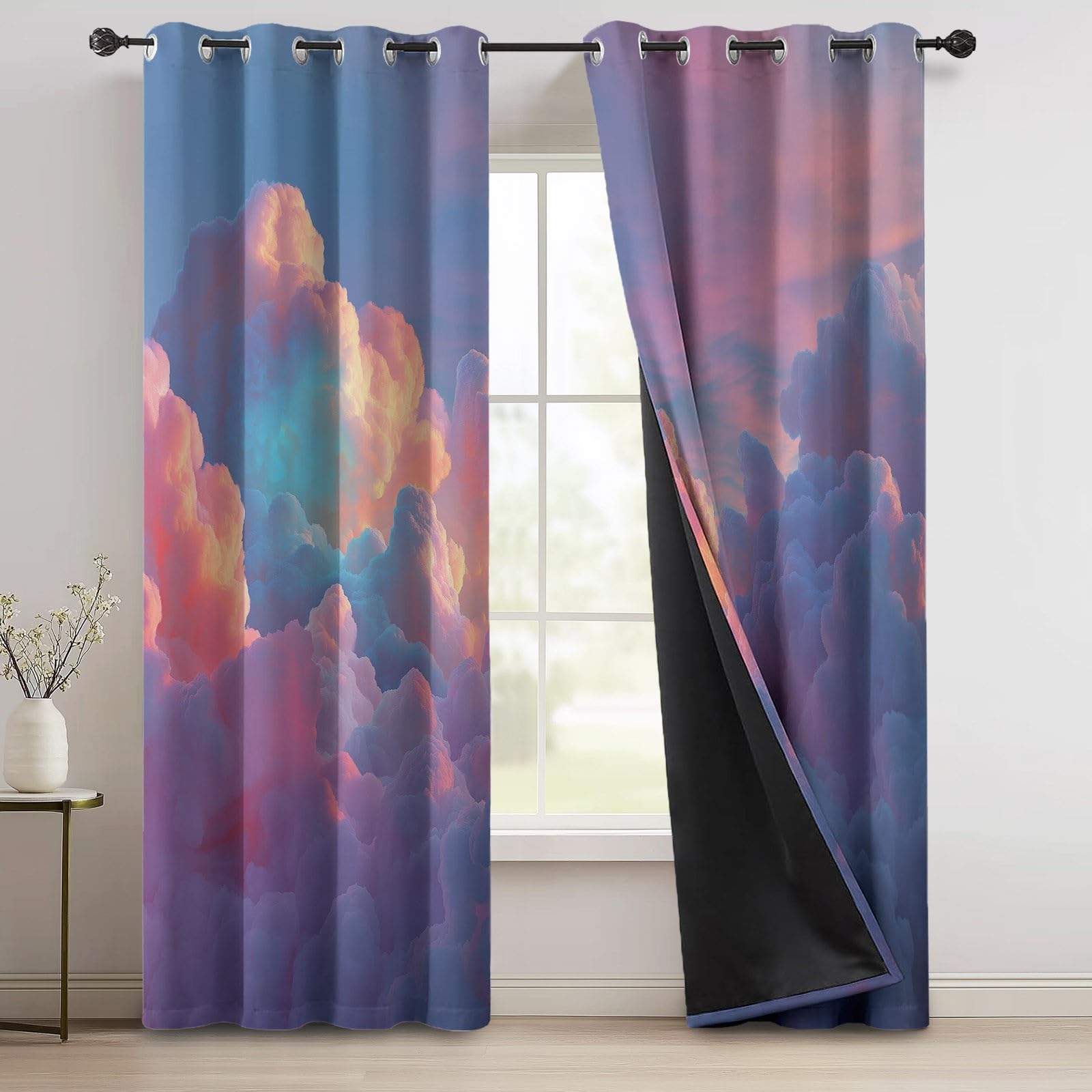 Rideaux Occultants 91.5L X 160H cm (2 Panneaux), Style Imprimé Nuages Oniriques Et Éthérés, Draperies Anti-Chaleur pour Chambre d'enfant, Rose