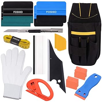 FOSHIO Vehicle Vinyl Wrapping Application Tool Kit for Car Window Tint Film Installing Include Tool Bag, Zippy Cutter, Magnet Tape, Razor Scraper, Art Knife, Squeegees and Gloves