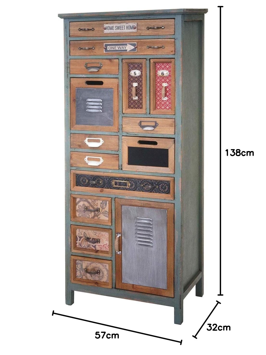 Mendler Apotheker-Schrank HWC-A43AM 138x57x32cm Tanne Vintage