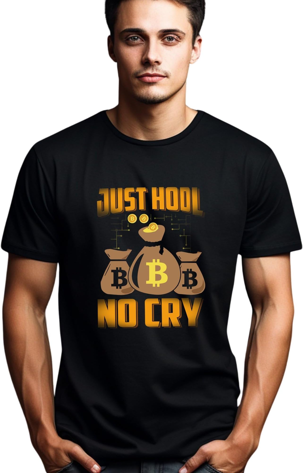 Bitcoin Crypto Trader T-Shirt, Just HODL No Cry, BTC Investor Gift, Funny Cryptocurrency Shirt, Unisex Crypto Tee, Finance Geek Apparel