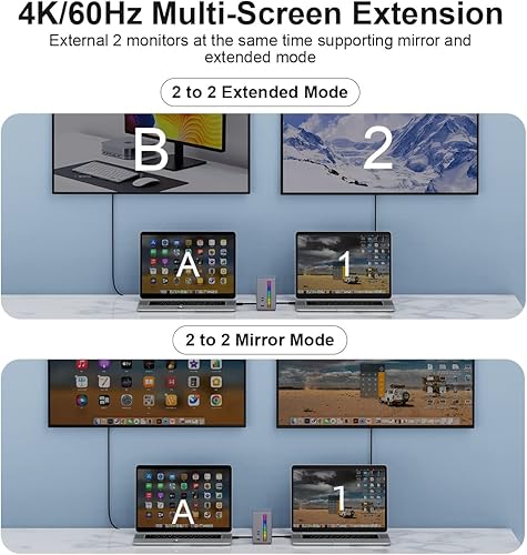 Miniatura 6 de Hagibis Estación de acoplamiento USB C con monitor doble, tira de luz LED USB-C Hub Adaptador tipo C con HDMI, carcasa SSD M.2, entrega de energía