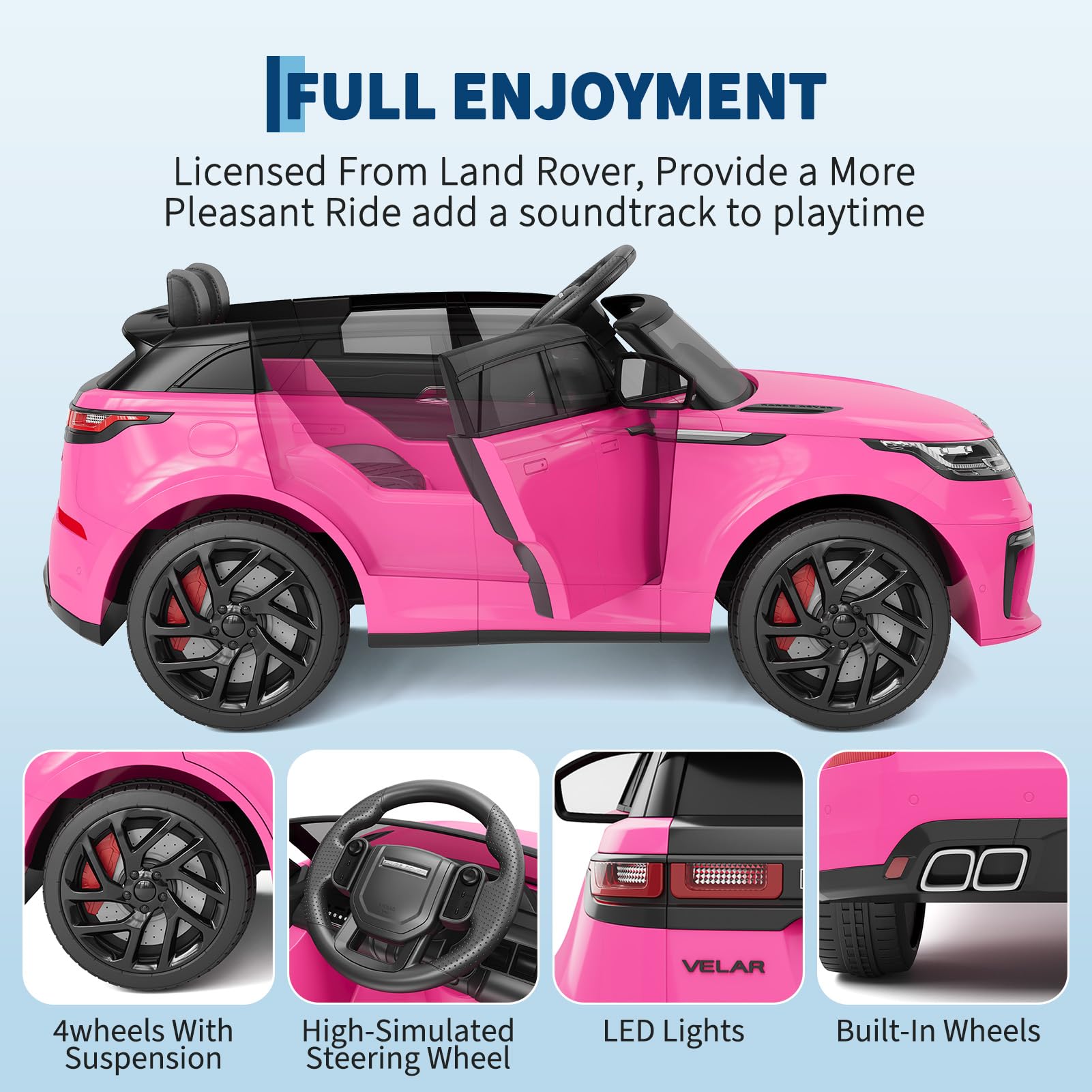Garvee 12V Voiture Electrique Enfànt, Land Rover Licenciée avec Télécommande, Musique & MP3, Véhicule Électrique pour Enfants 3 an+(Rose)