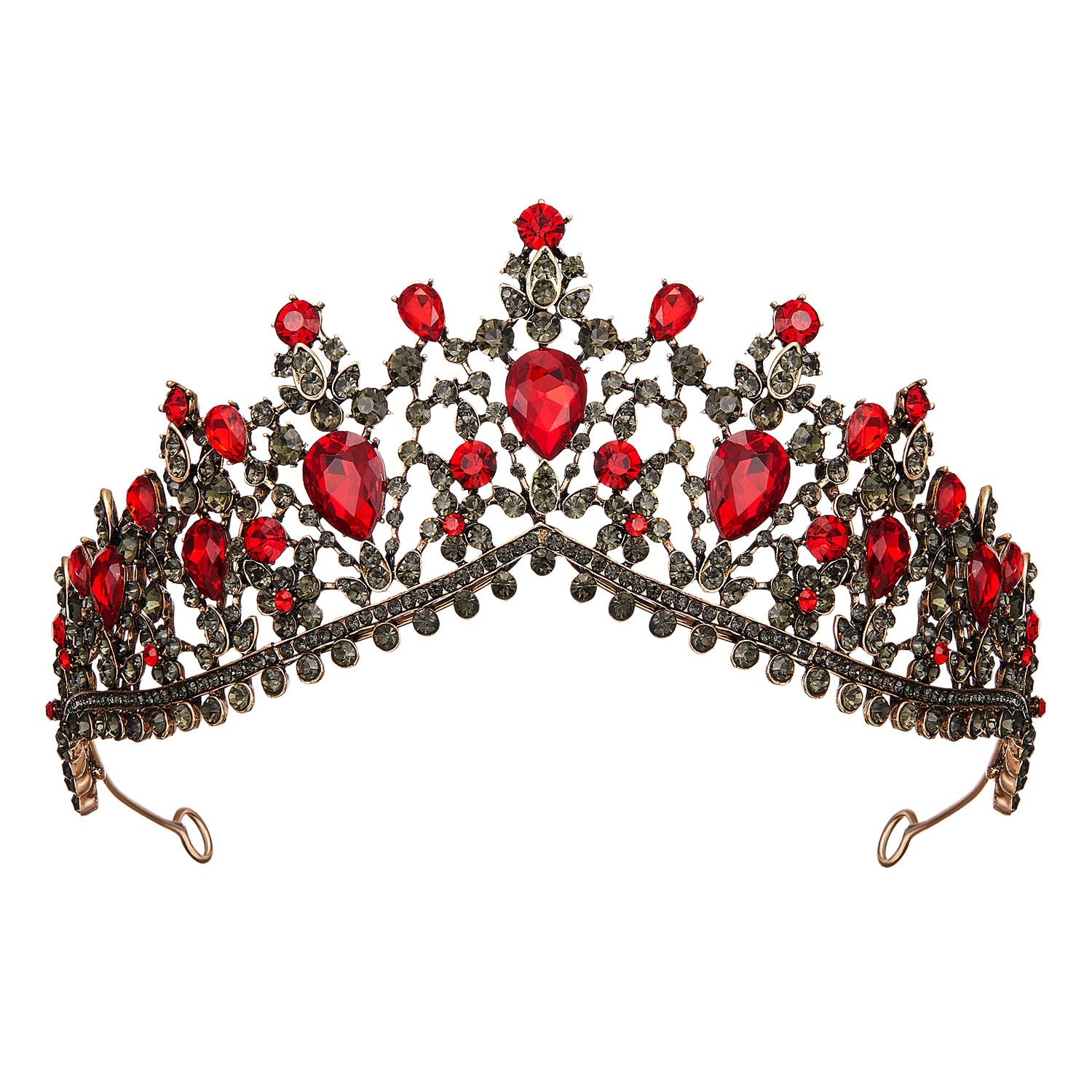 SWEETV Gothic Red Tiaras and Crowns for Women, Wedding Tiara for Bride, Crystal Princess Tiara, Ruby Queen Crown, Costume Party Hair Accessories for Brithday Prom Halloween