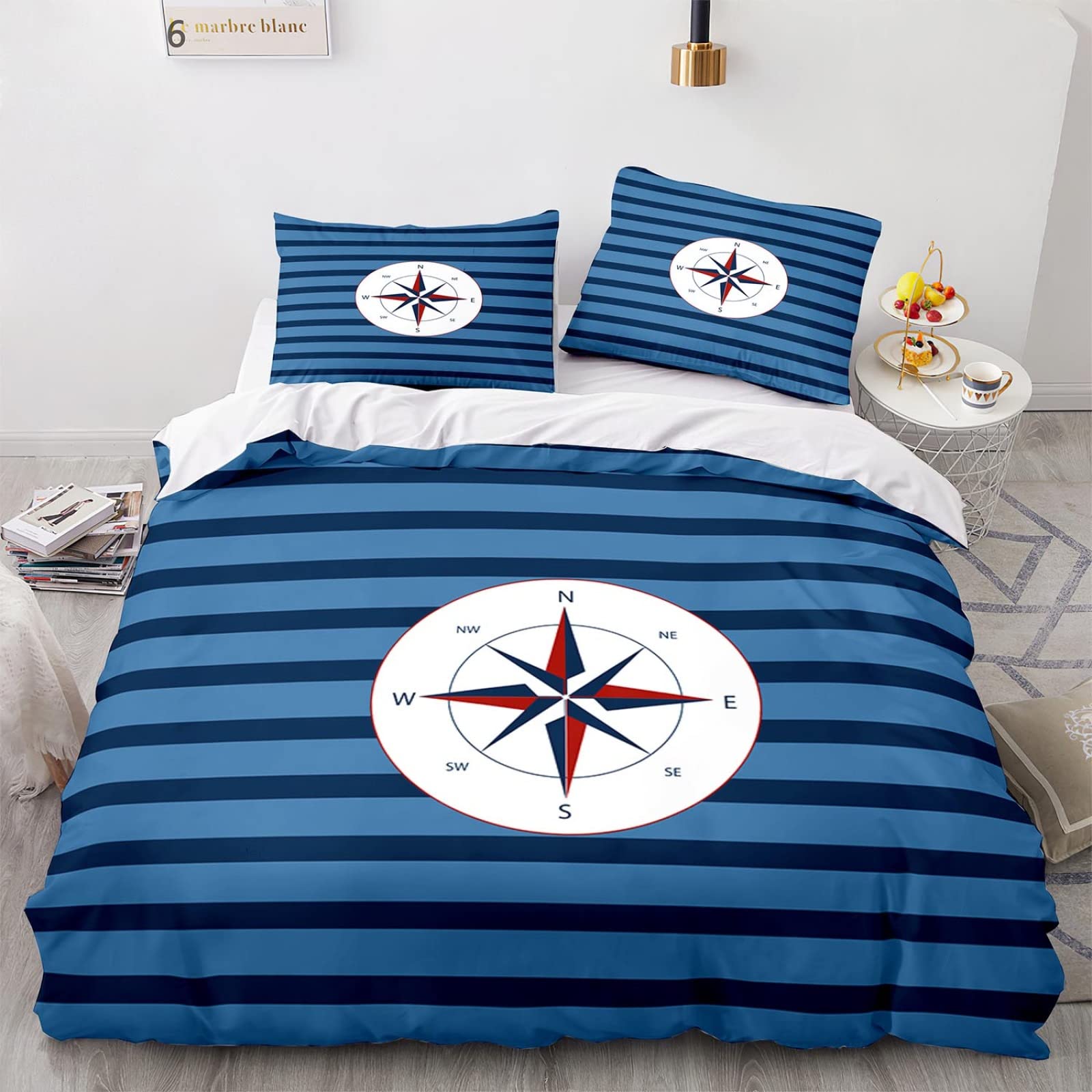 Lavabile In Lavatrice Copri Piumino A Strisce Rigato Microfibra Set Di Biancheria Da Letto Con 2 Federe 50X75Cm Parure Copripiumino Matrimoniale 135X200 Cm