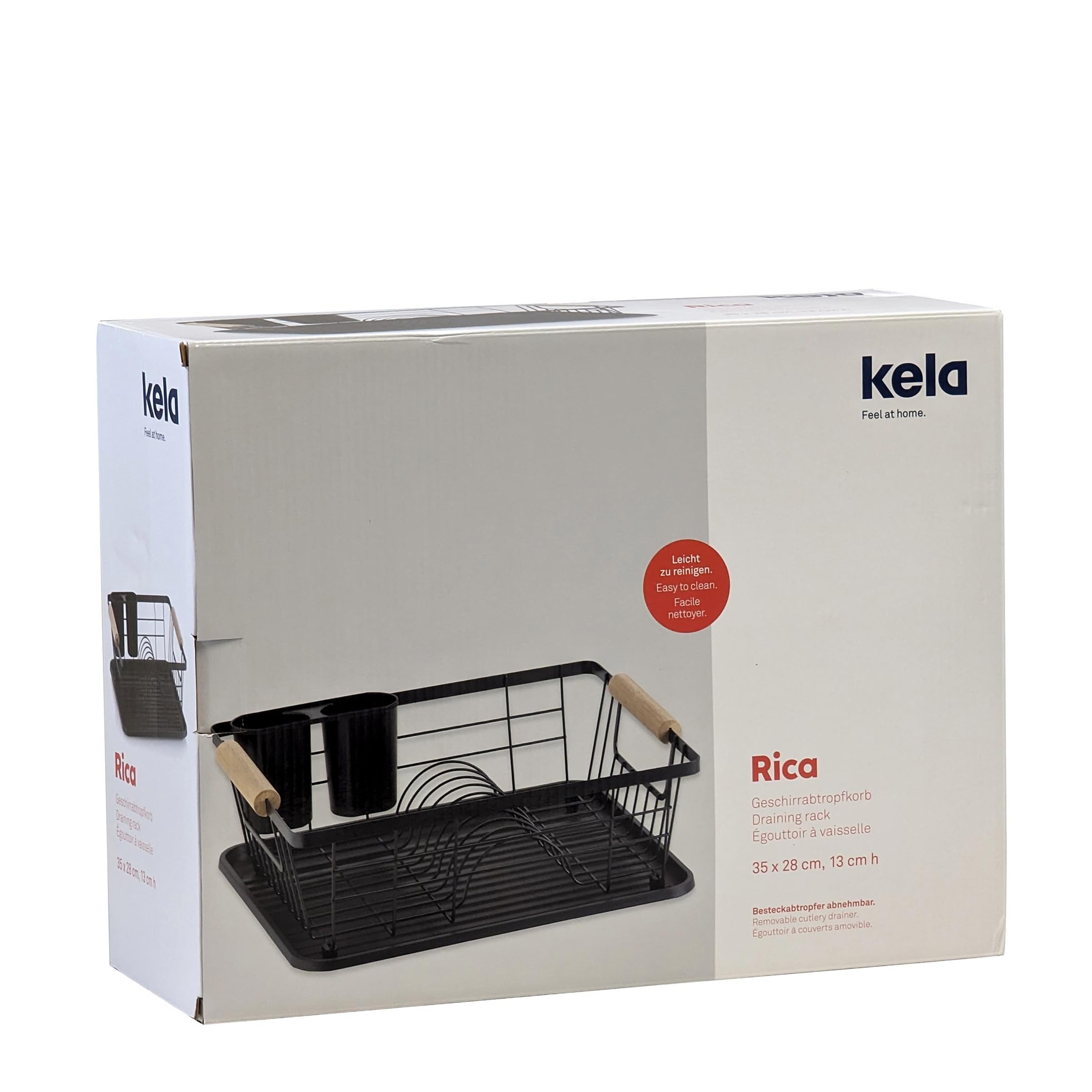 kela Égouttoir à Vaisselle Rica, métal Grille d'égouttage pour 9 Assiettes, 3 Verres, 2 Porte-Couverts en Plastique, Noir