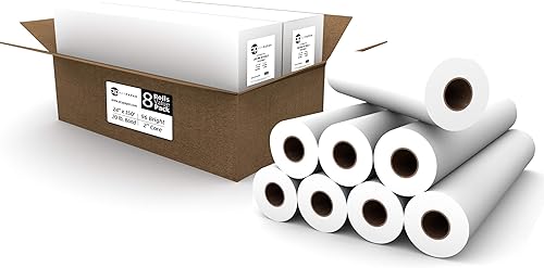 Paquete económico de 8 rollos. Papel trazador de 24 x 150, rollos de papel CAD, papel de enlace de 20 libras en núcleo de 2" para impresión CAD en