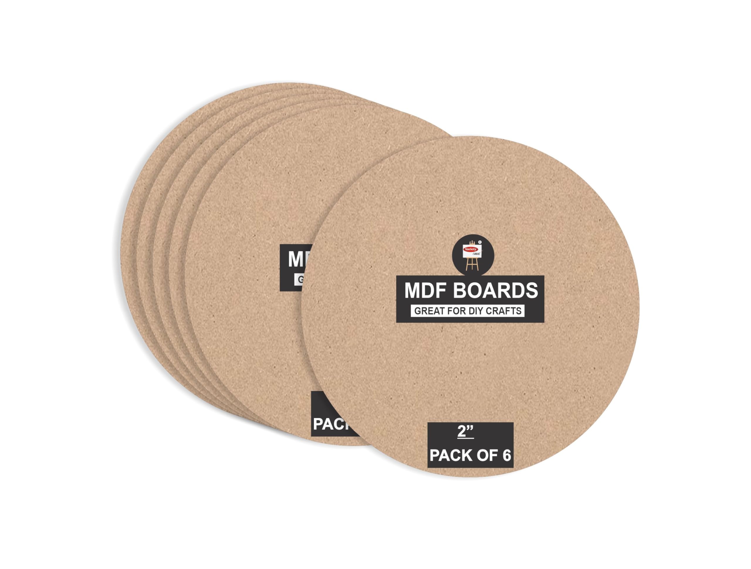 Variety Canvas 6 Piece Round MDF Boards for Art & Craft, Wood Round Sheets for Craft Work, DIY Cutouts (Circle-2"-6PC)