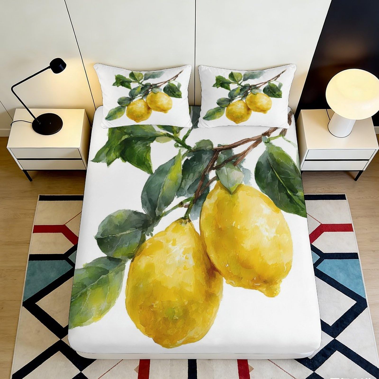 3D Printed Lemon Fitted Sheet Microfiber Soft Breathable Citrus Bed Cover for Bedroom Dormitory Guest Room Mattress Protection Decor 120x200x25cm