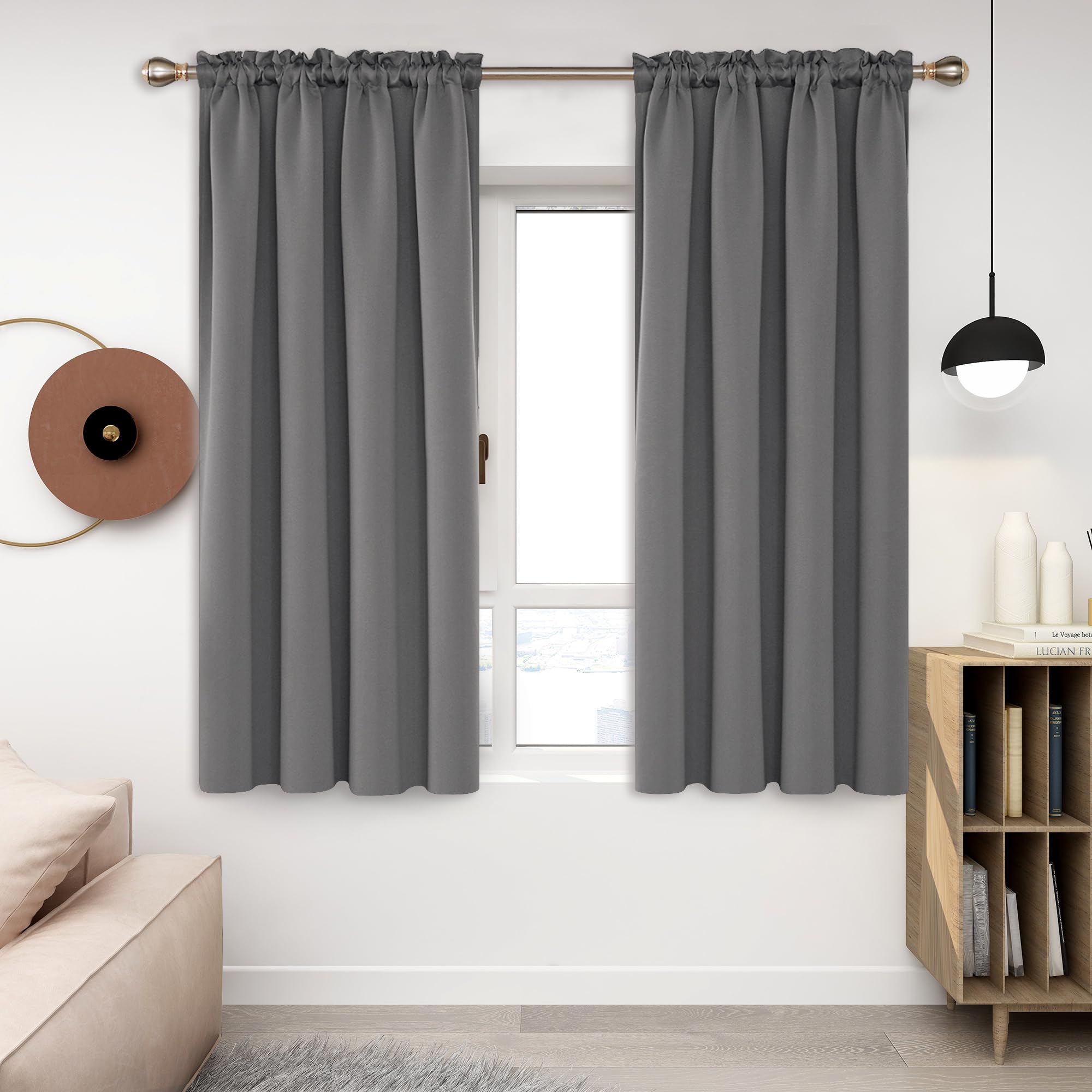 Deconovo Room Darkening 52 Inch Curtains for Bedroom, Curtains for Windows - 52W x 63L Inch, Light Grey, 2 Panels