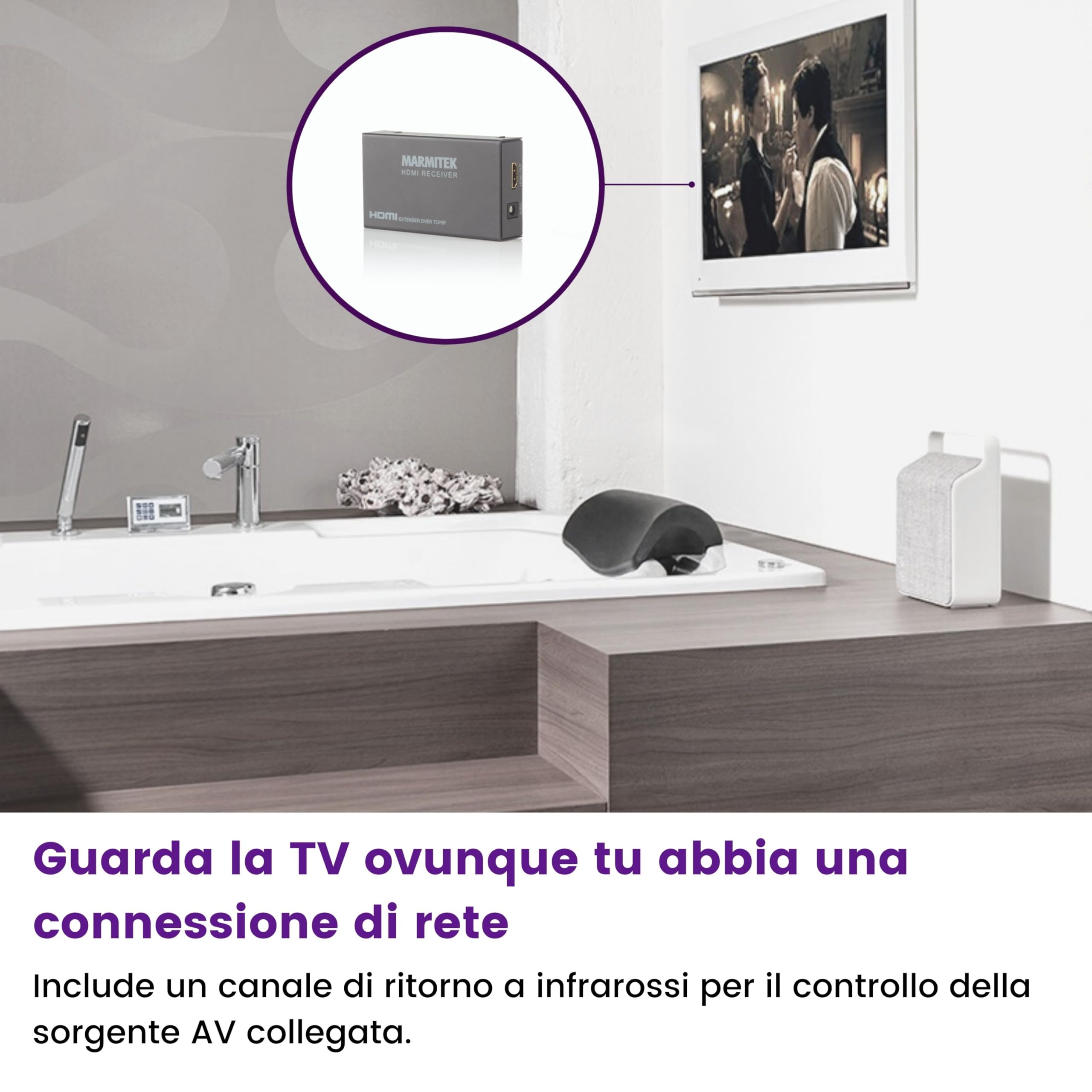 Marmitek MegaView 91 - Extender HDMI over Ethernet 120 m LAN con ritorno IR | Prolungatore HDMI CAT5e/CAT6 Full HD 1080p, ritorno IR, loopthrough, 1 trasmettitore verso più TV, router e switch