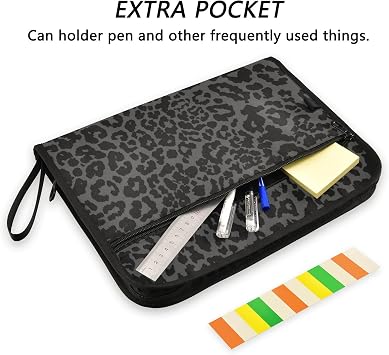 Accordion File Organizer Black-White Leopard Print 13 Pockets Expanding File Folder with Rainbow Labels
