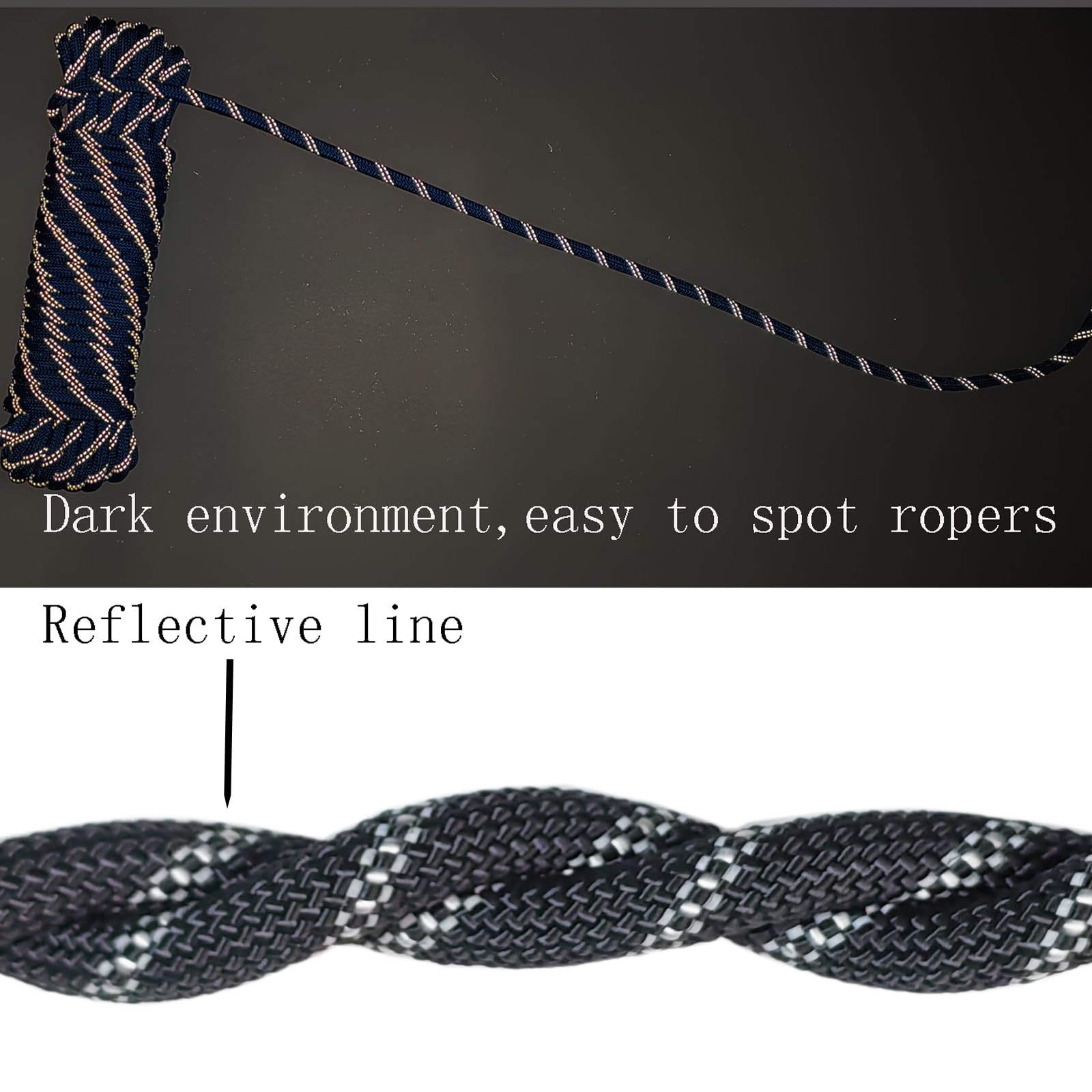 Corde de natation marine réfléchissante - 10 mm x 30 m - Pour l'agriculture, l'horticulture - Corde d'ancrage pour bateau, ancrage, camping, auvent de tente - Noir - 10 mm - 30 m