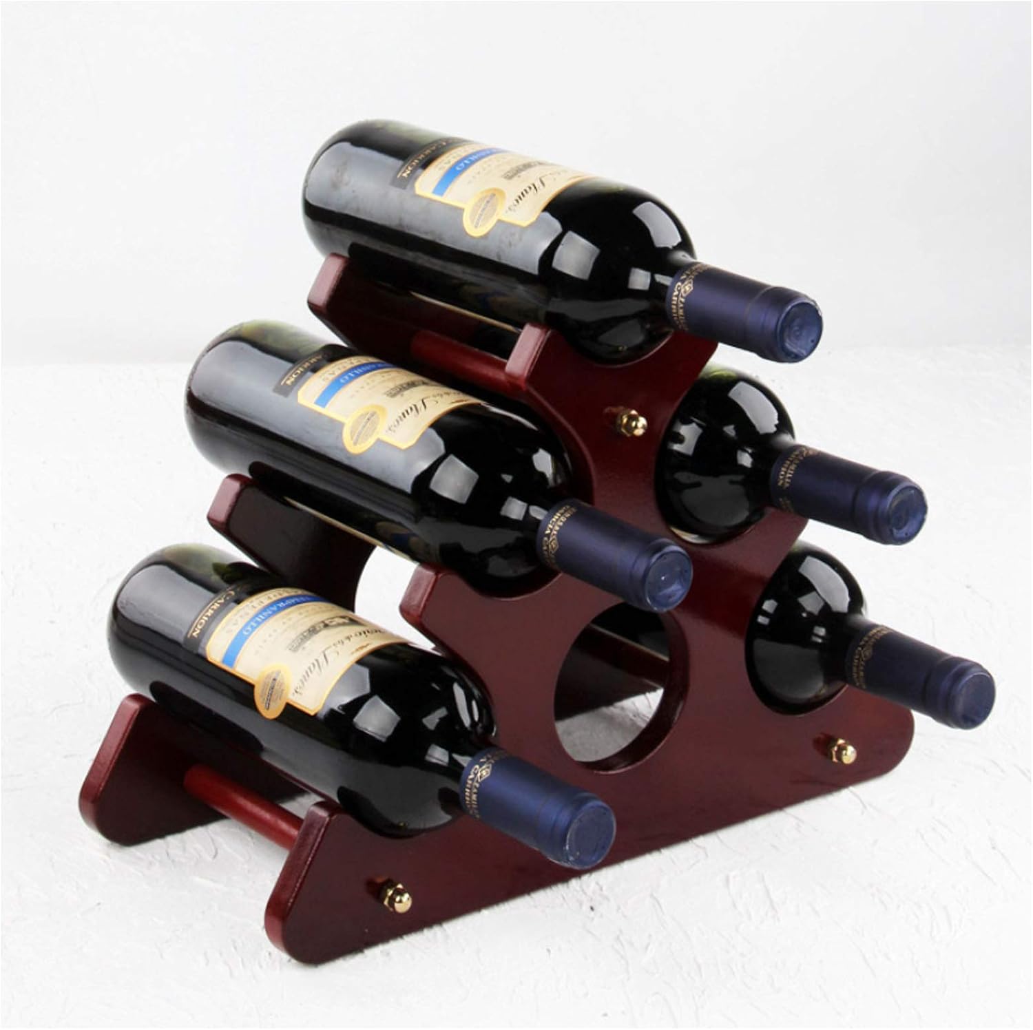 Tabletop Wine Racks I Creative Wooden Bottles Holder for 6 Liquor or Wine Bottles I Ideal for Home Kitchen Décor I Red Wine
