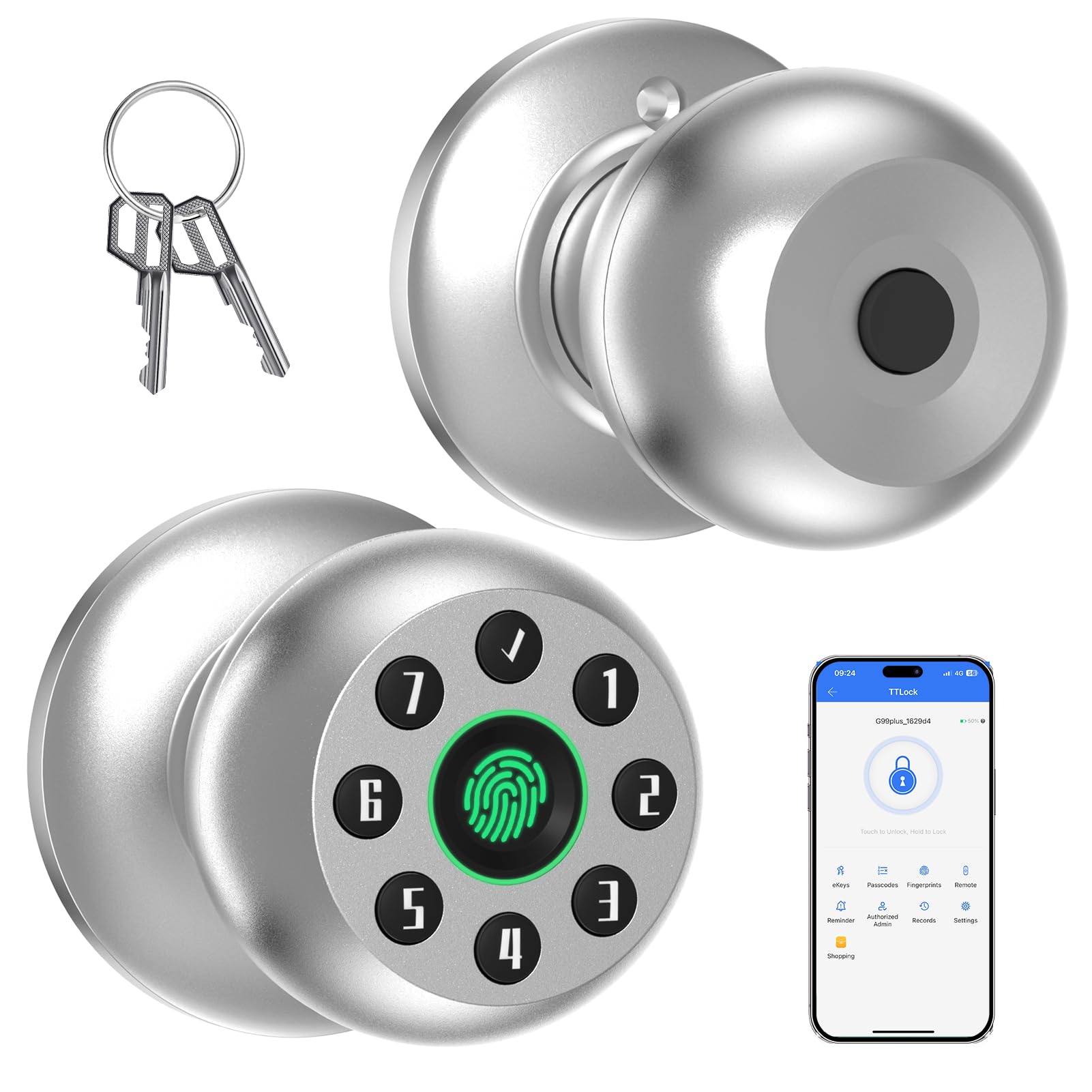 Smart Fingerprint Door Knob - App Control & Auto Lock -9