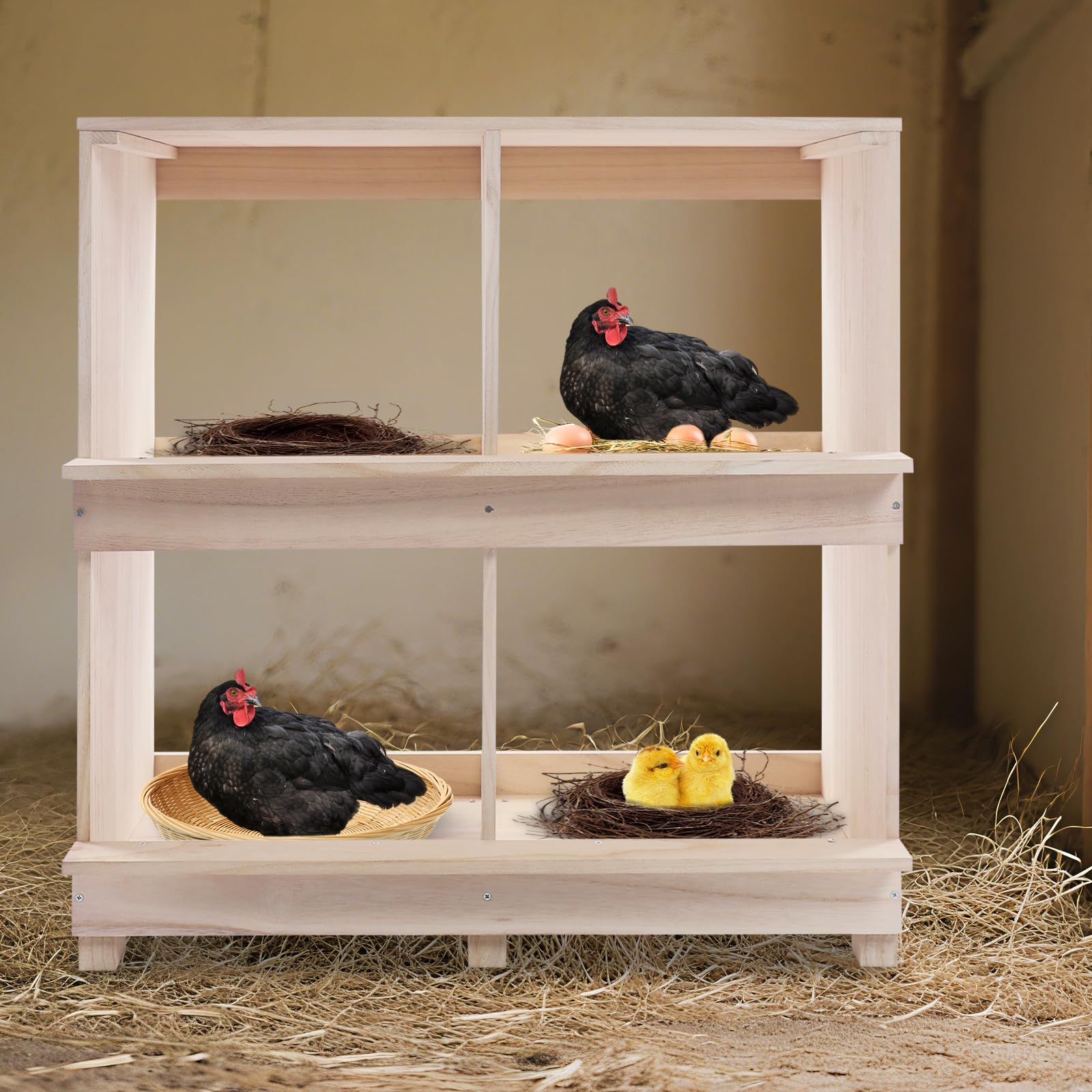 Jaula nido para gallinas, 4 compartimentos, madera, 64,5 x 36 x 66 cm, nido para pollos, codornices, patos, palomas