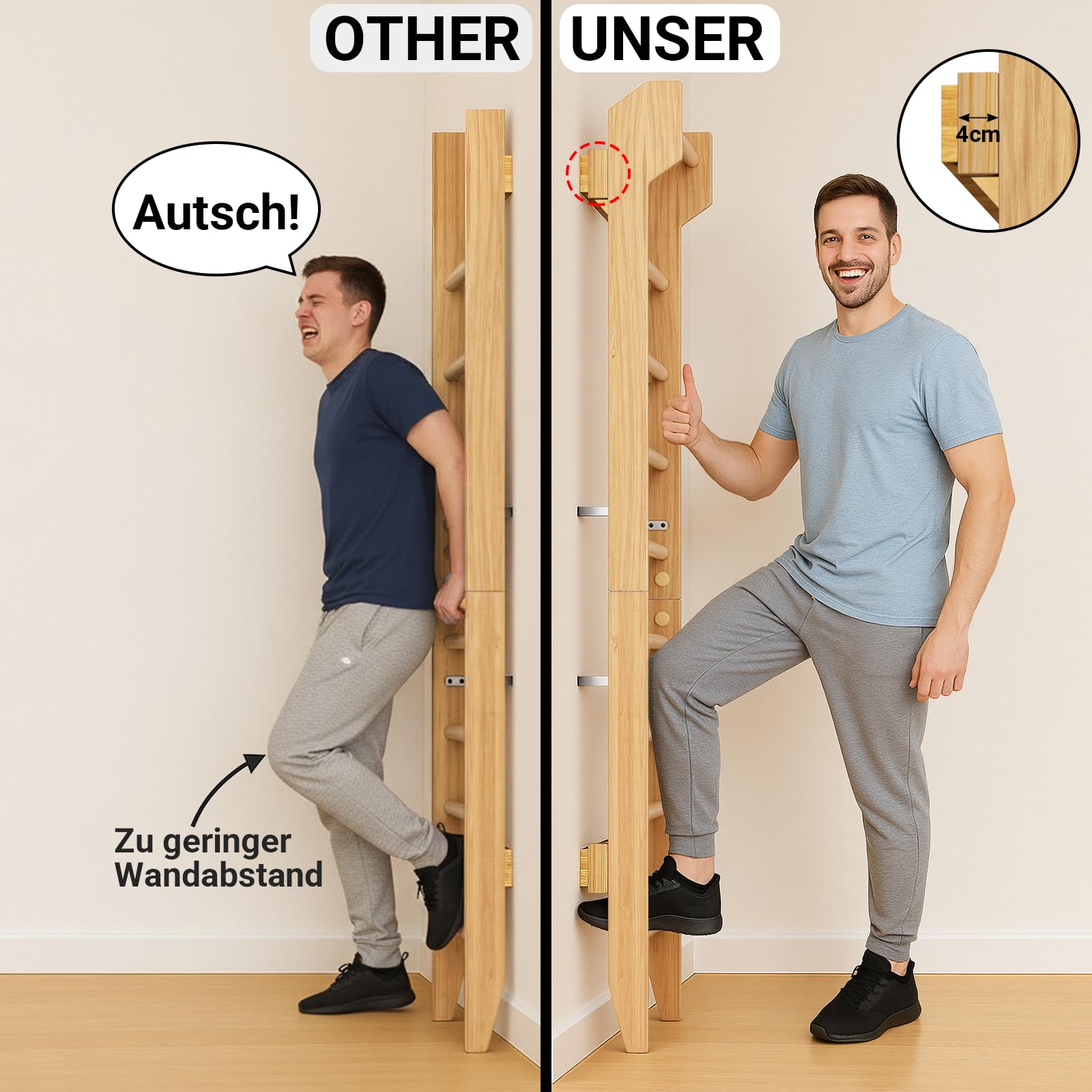COSYLAND Sprossenwand aus Holz mit Klimmzugstange, Indoor Kletterwand für Kinder & Erwachsene, Turnwand für Kinderzimmer & Fitness, Türrahmen-Montage, Wall Bars