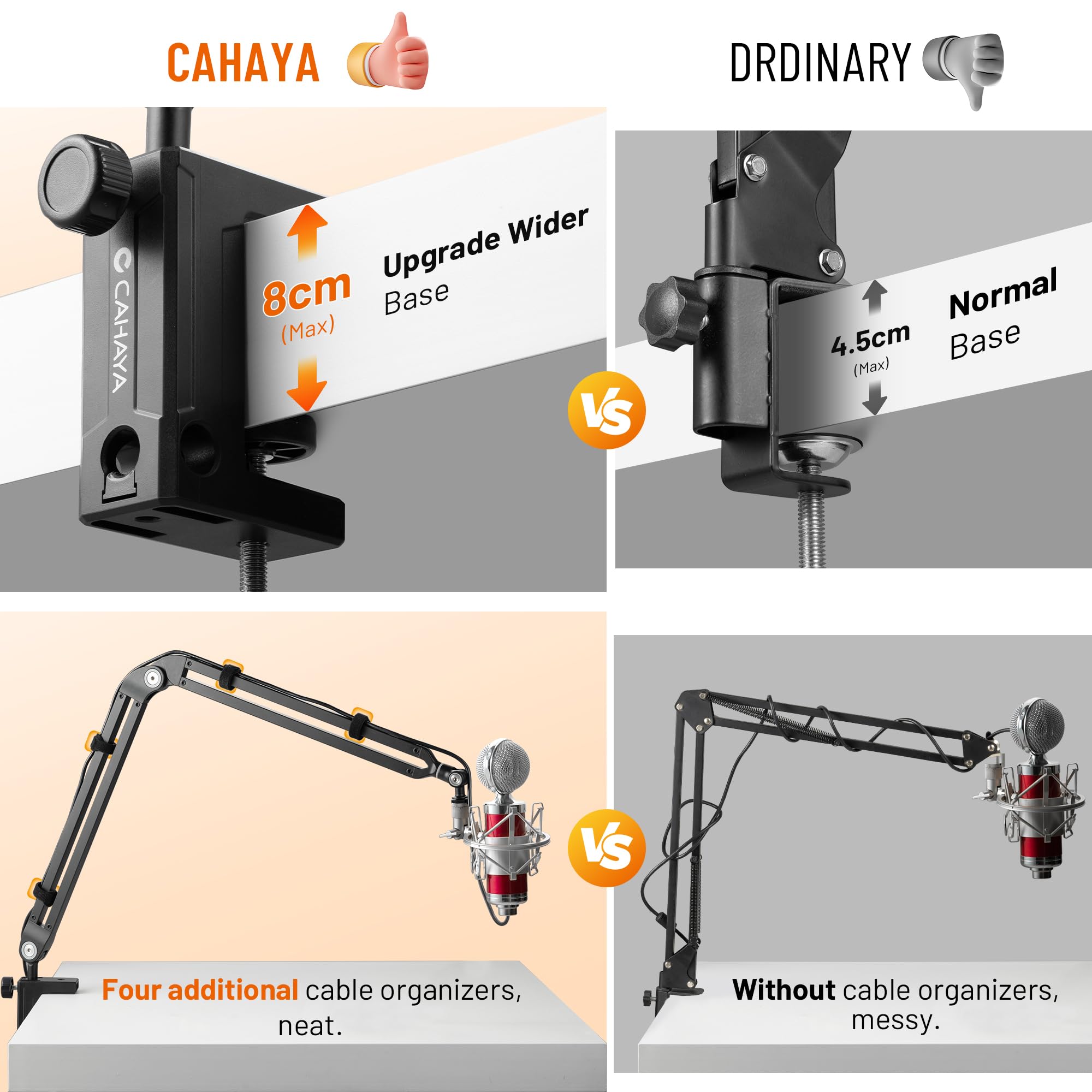 CAHAYA Profesjonalne ramię mikrofonowe Boom Arm – w pełni regulowany stojak mikrofonowy z szeroką podstawą, adapter mikrofonowy 3/8" do 5/8", kompatybilny z HyperX, Blue Yeti, QuadCast - CY00380-1