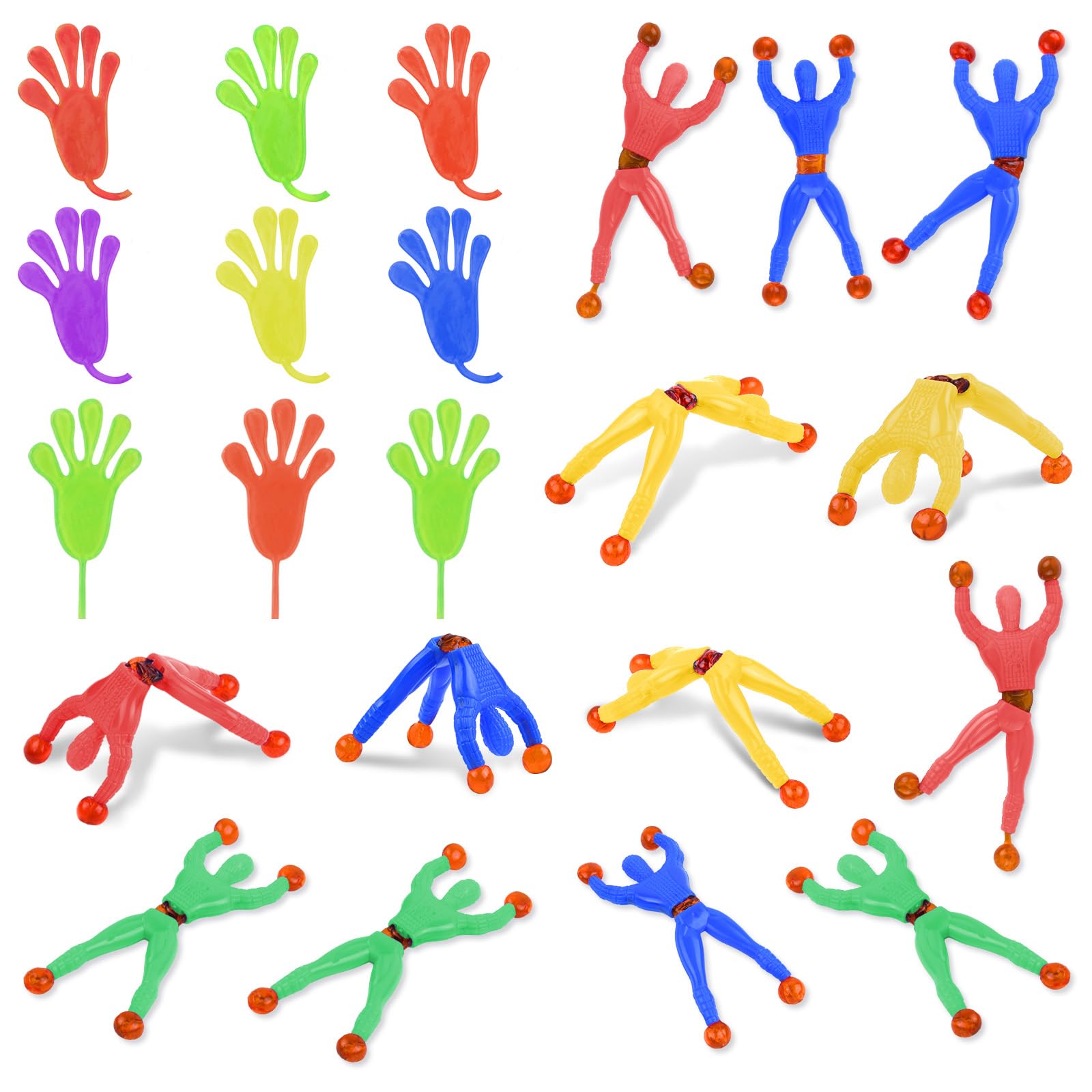 Ainiv 30Pcs Novelty Sticky Stretchy Toys Set, 15PCS Sticky Window Crawler Men+ 15PCS Sticky Hands, Stretchy Sticky Wall Climbers Window Crawler Toys Party Bag Fillers for Party Favor Home Kids Gift — image 1