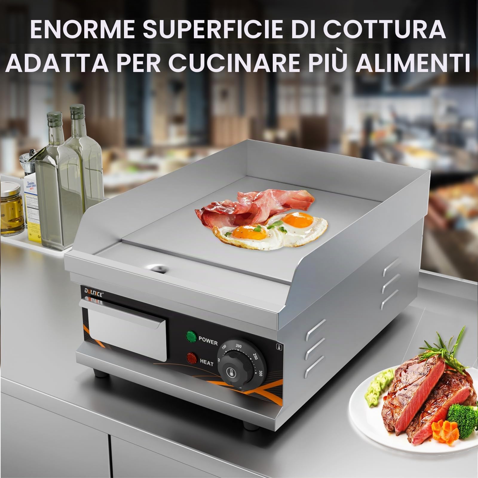 griglia elettrica commerciale 28cm da banco in acciaio inox bistecchiera elettrica Flat Top Grill Bacon Fryer Steak Plate 1700W addensato BBQ Teppanyaki griglia elettrica