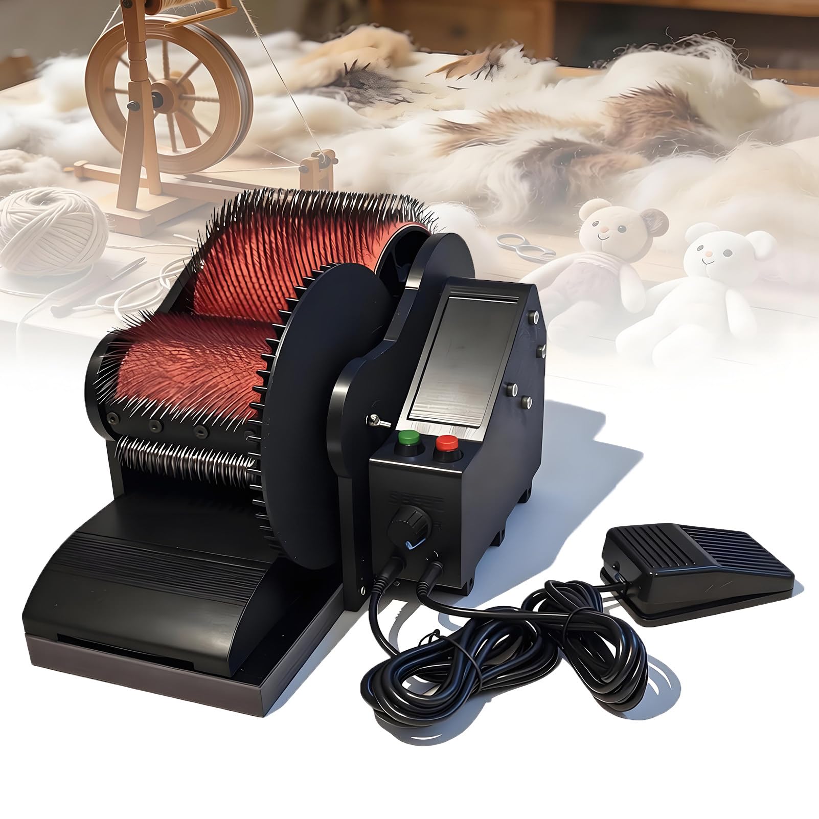 EpyGnom Electric Wool Carding Machine, Wool Felt Drum Carder for DIY Craft, Adjustable Forward & Reverse Speed, Fast Color Mixing, Combing, Spinning, for Carding Fibers