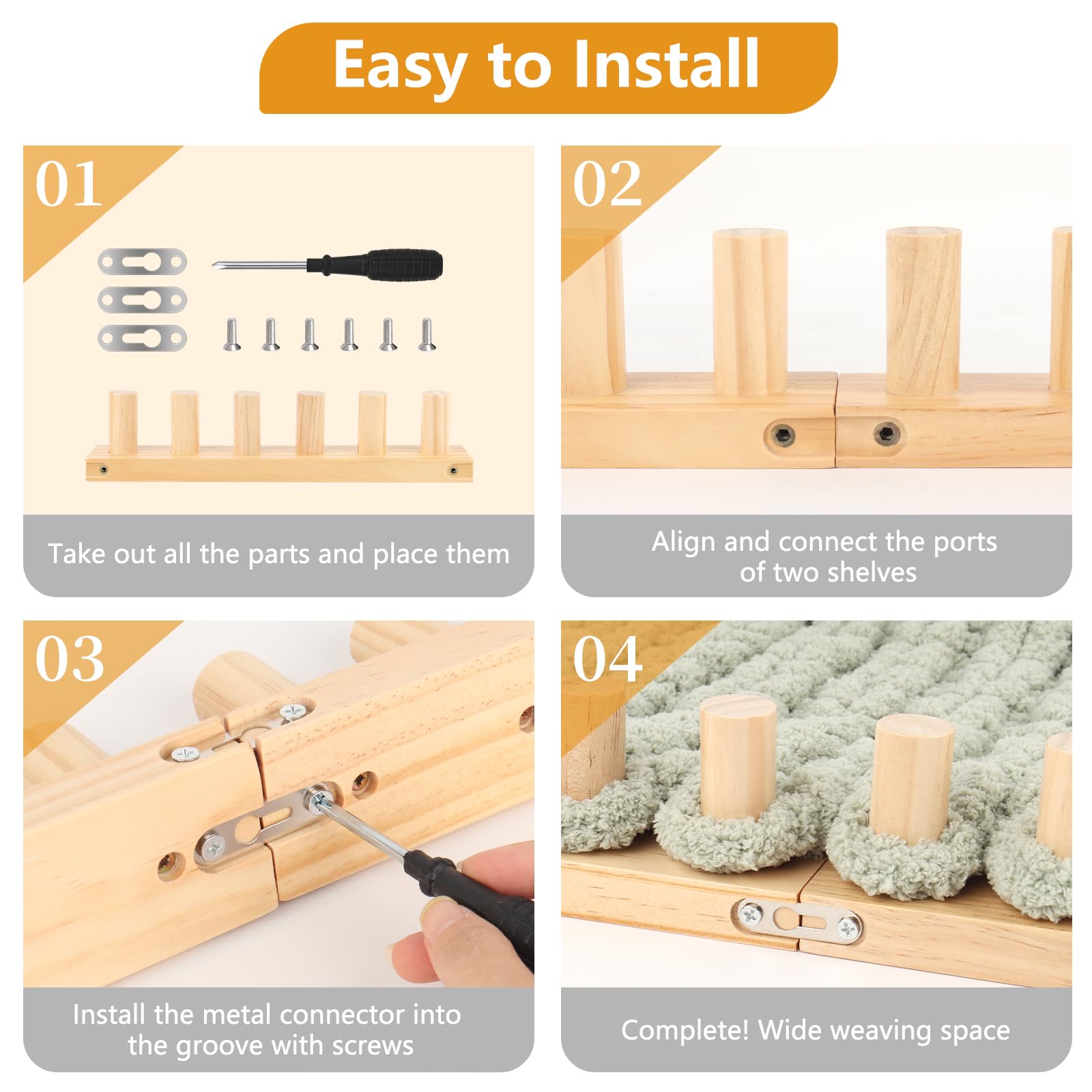 Coopay Kit de métier à tricoter 4 en 1 en bois de 132,1 cm pour couvertures épaisses, kit de métier à tricoter en bois épais pour couvertures, jetés, outils de tricot à la main pour fil épais adapté