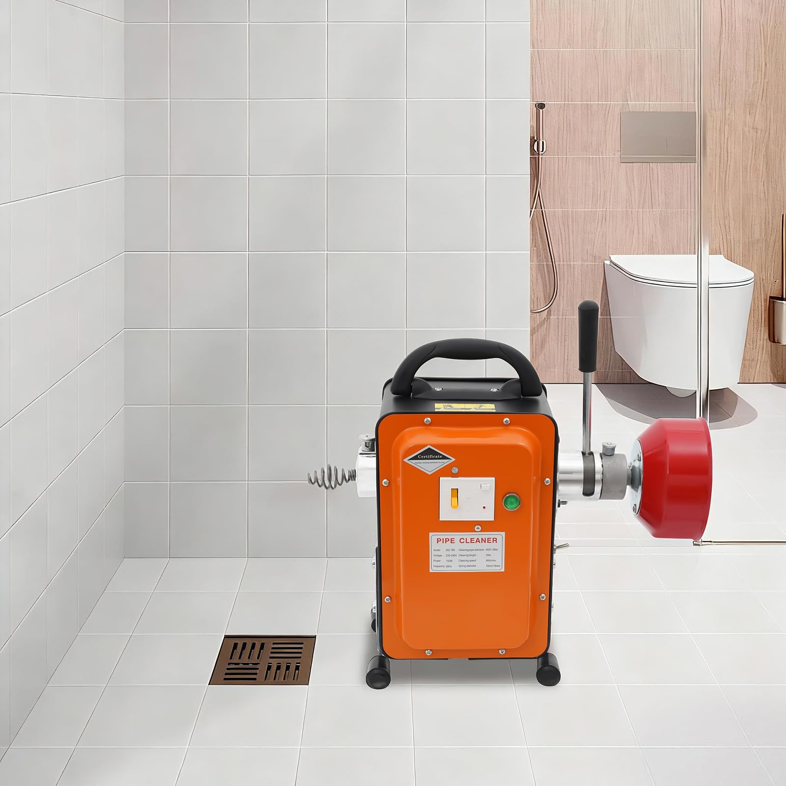 Máquina de limpieza de tuberías, 750 W, 400 rpm, desatascador con interruptor FI, motor de cobre puro para tuberías de 20 – 150 mm de diámetro