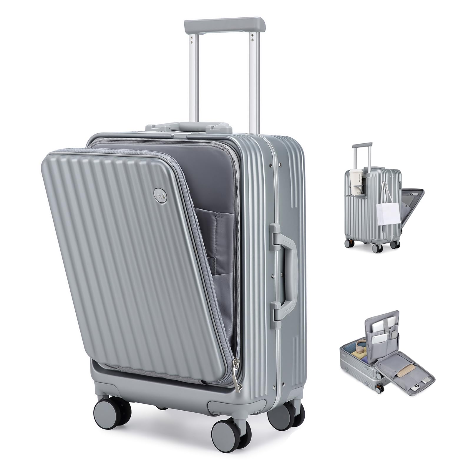 Sea choice Valigia Bagaglio a Mano con Tasca Frontale per Laptop 20" PC Valigia Trolley da cabina Porta con USB, 4 Rotelle con lucchetto TSA, Porta bicchieri