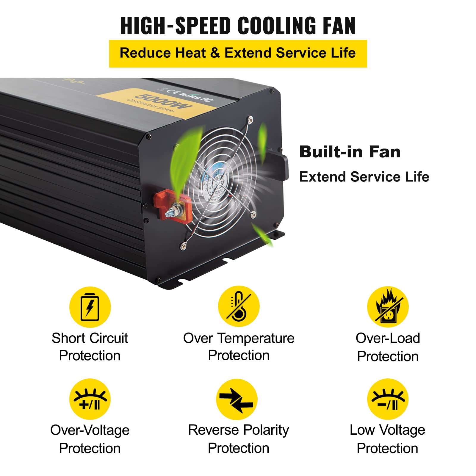 VEVOR 5000 W modifizierter Sinus-Wechselrichter, DC 12 V auf AC 120 V Spannungswandler, mit LCD-Fernbedienung, LED-Anzeige, AC-Steckdosen; für LKW, Wohnmobil, Auto, Boot, Reisen, Camping, Notfall