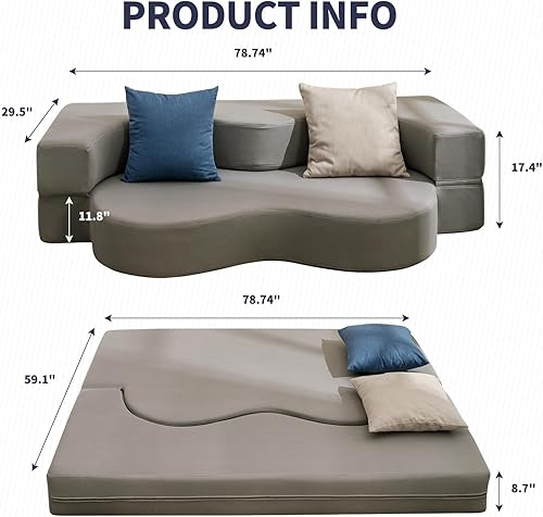 Miniatura 3 de ijuicy Sofá cama convertible tamaño queen, sofá cama futón plegable, colchón plegable de espuma, tela de leathaire, sofá cama para el suelo para