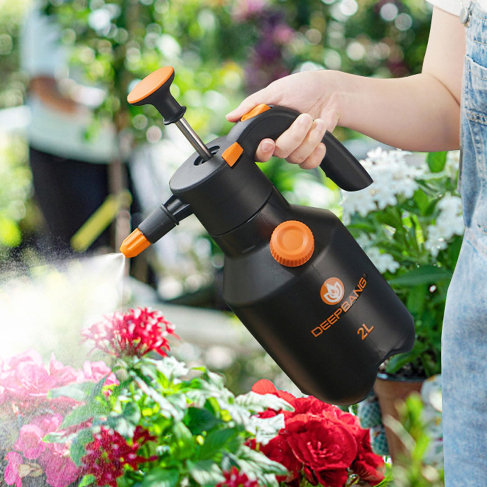 Bottiglia spray da giardino leggera da 2 l, con bacchetta flessibile a 360 gradi, impostazione nebulizzata regolabile per piante d'appartamento e fiori, spruzzatore portatile da giardino