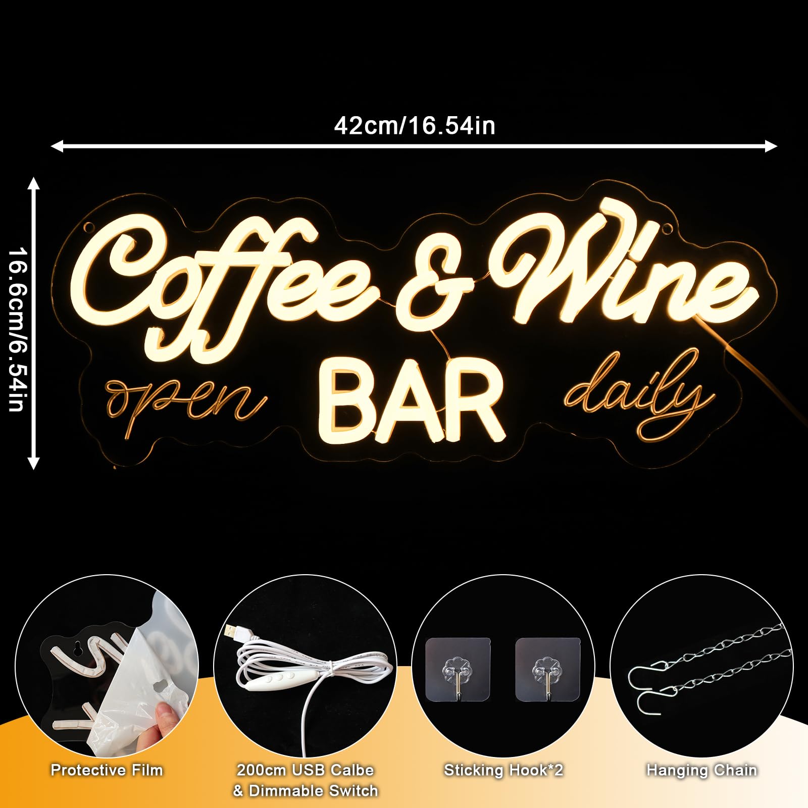 Cartel de neón para café y vino, señal de neón LED para pared, esquina de café, letrero LED USB para cafetería, bar, dormitorio, club, negocios, hogar, cocina, pub, fiesta, decoración