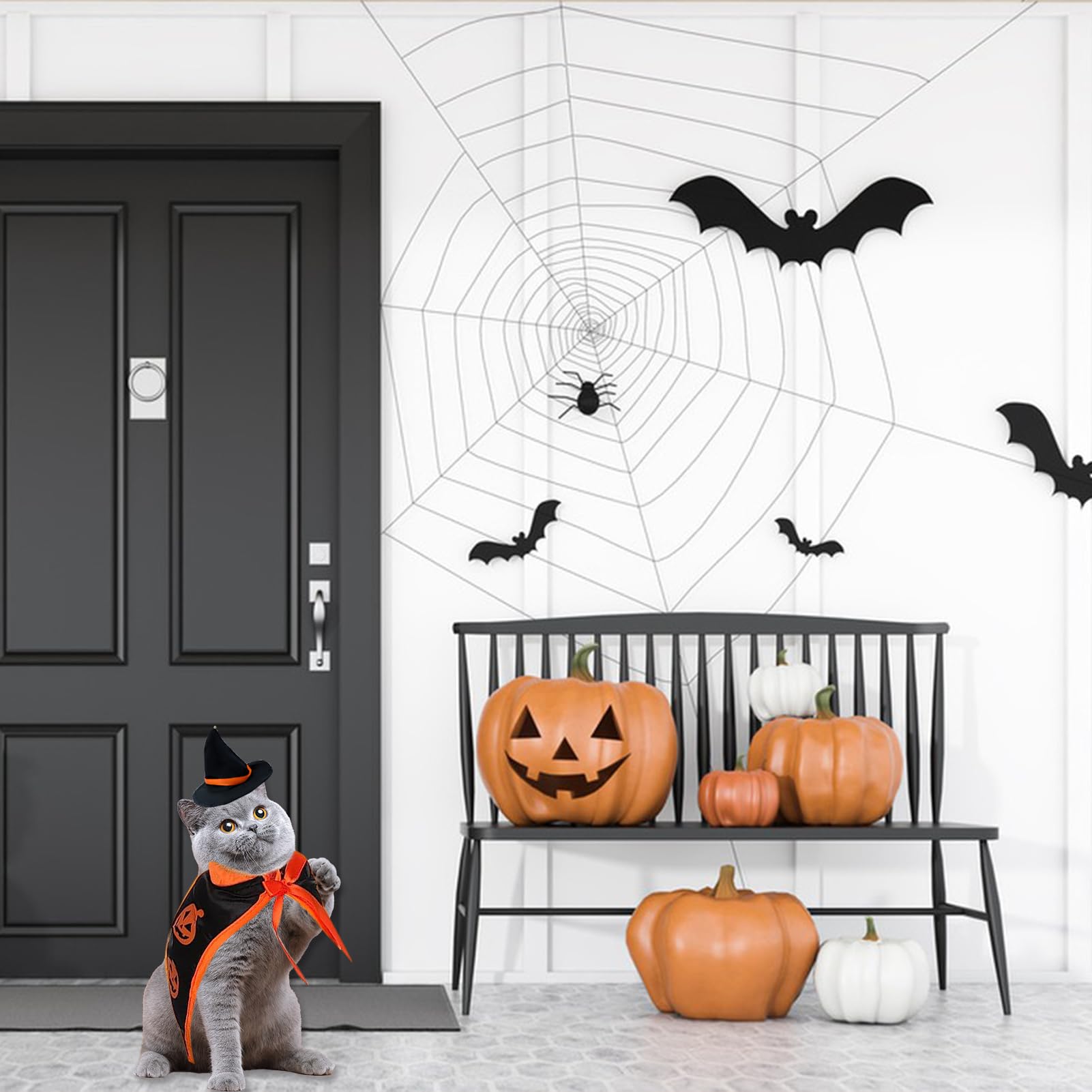 Halloween Pet Witch Costume - Cat and Small Dog Wizard Clothes With Cloak and Hat for Pets Party Dress Up Decoration - Image 4