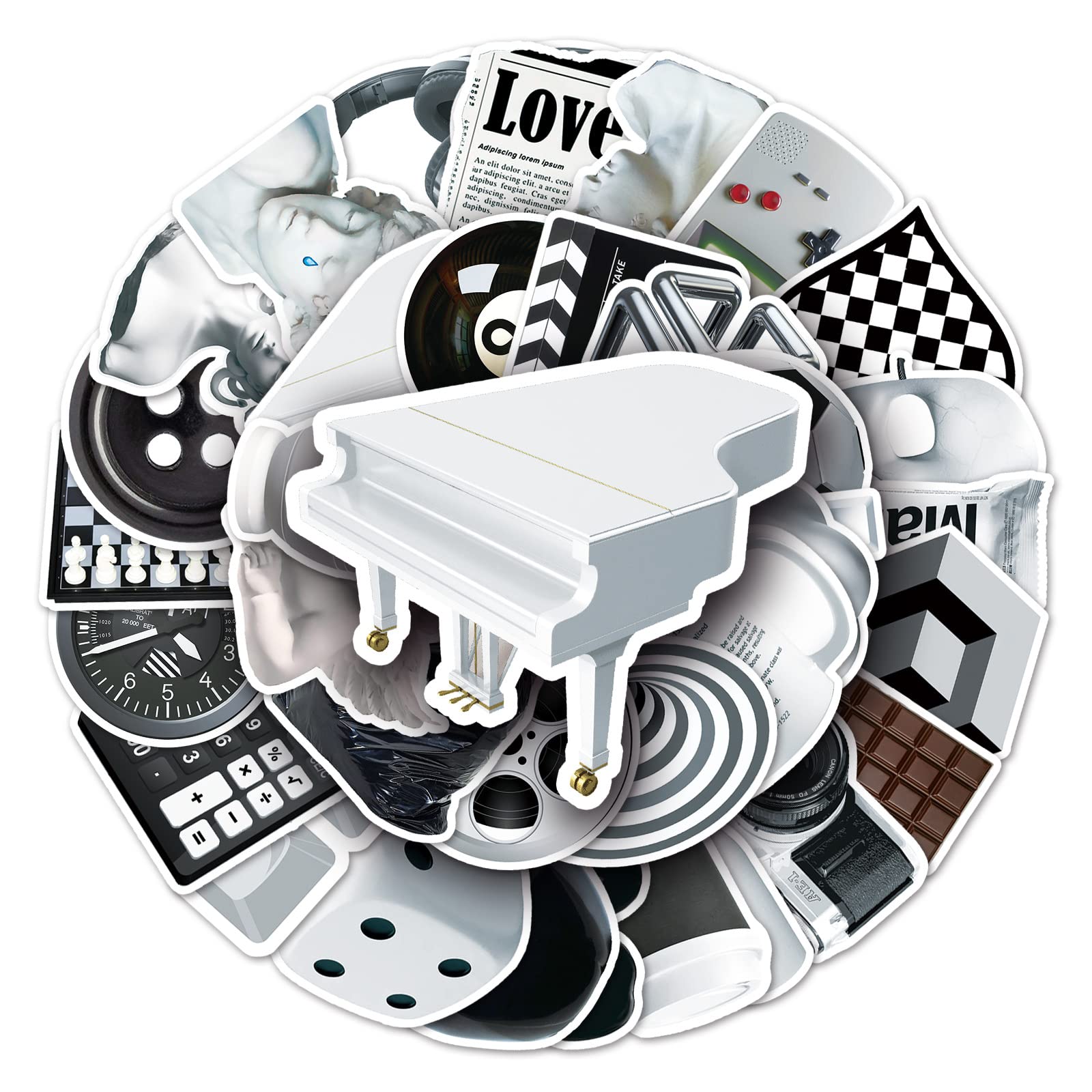 50Pcs Black and White Style Stickers Laptop Car Scrapbook Phone Skateboard Suitcase Luggage Bike Fashion Stickers Vinyl Waterproof Aesthetic Personalised Stickers for Teens Boys Girls Adults Children