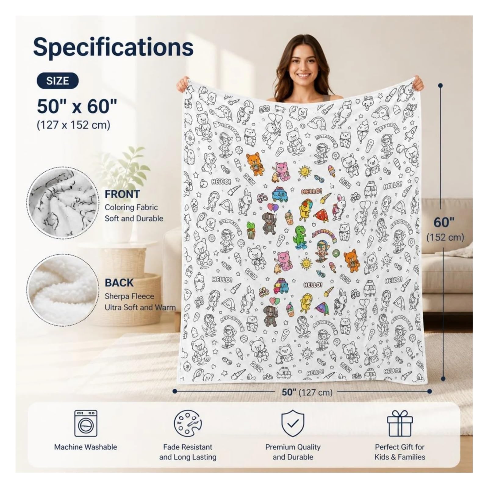 coperta da colorare Coperta da colorare fai te con motivo animale carino lavabile