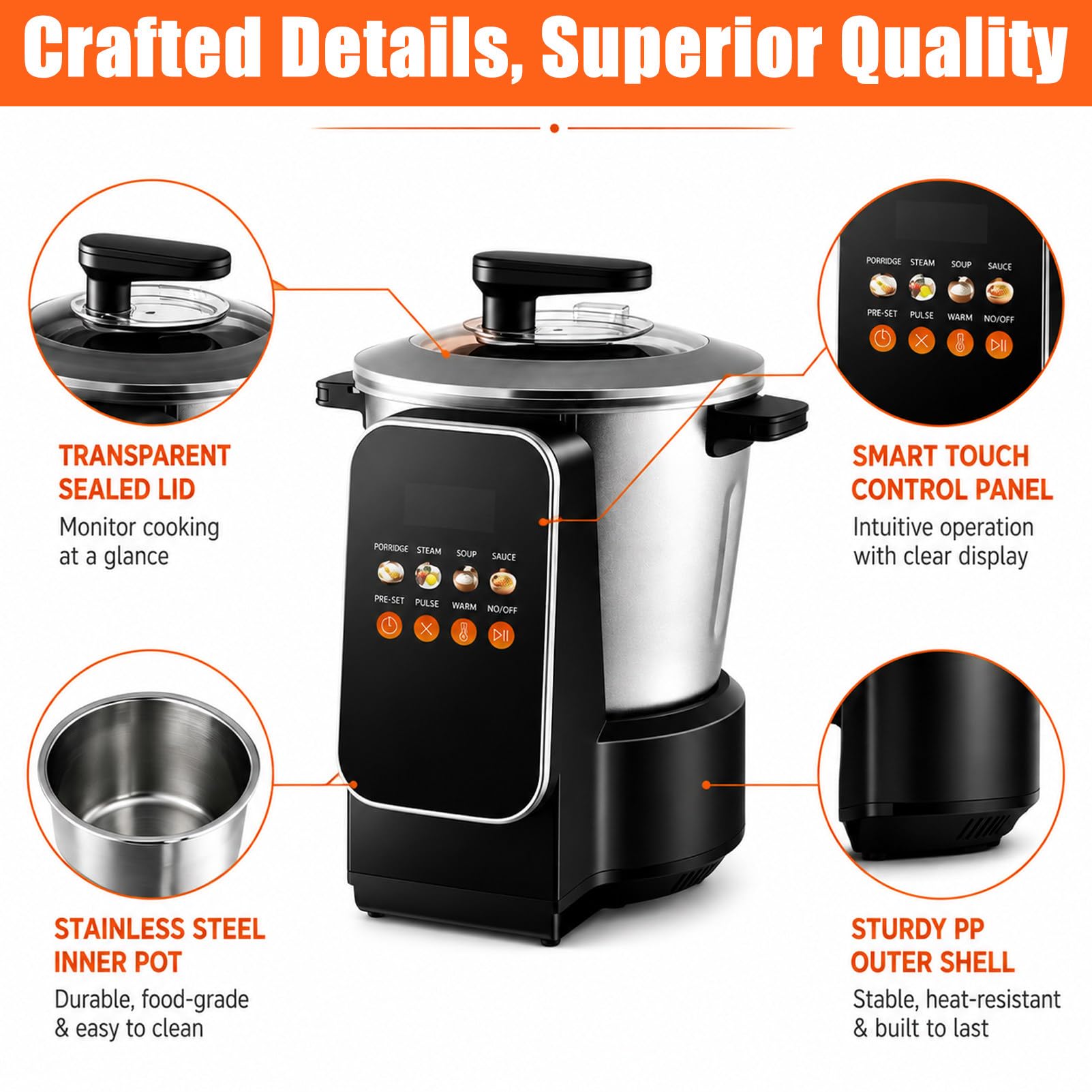Robot de Cocina automático de 8 L con Revestimiento Antiadherente: Ideal para Preparar *nshima* (Masa de harina), arroz, sopas, Mezclas, Carne picada y Salsas.