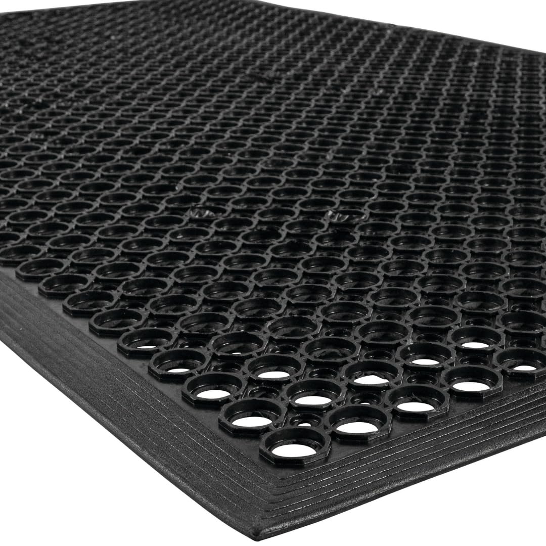NoTrax 3' x 5' Anti-Fatigue Lightweight Restaurant Rubber Floor Mat with Drainage Holes, Beveled Edges, Non-Slip Mats, Black, T30 Competitor, T30S0035BL