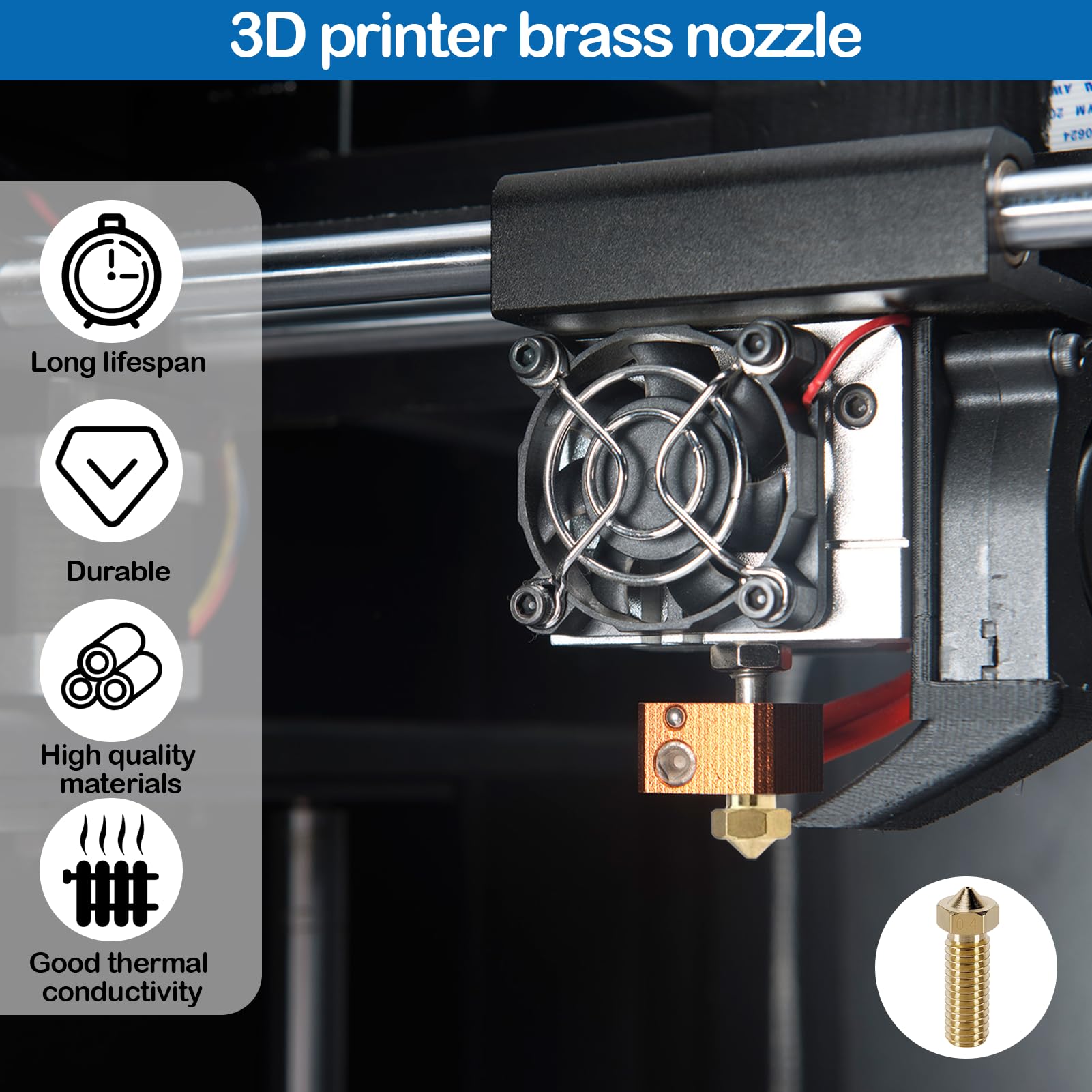 Buses Imprimante 3D 0.4mm Lot De 20 Pièces - Acier Inoxydable + Laiton - Compatible Volcano Anycubic Kobra Phaetus