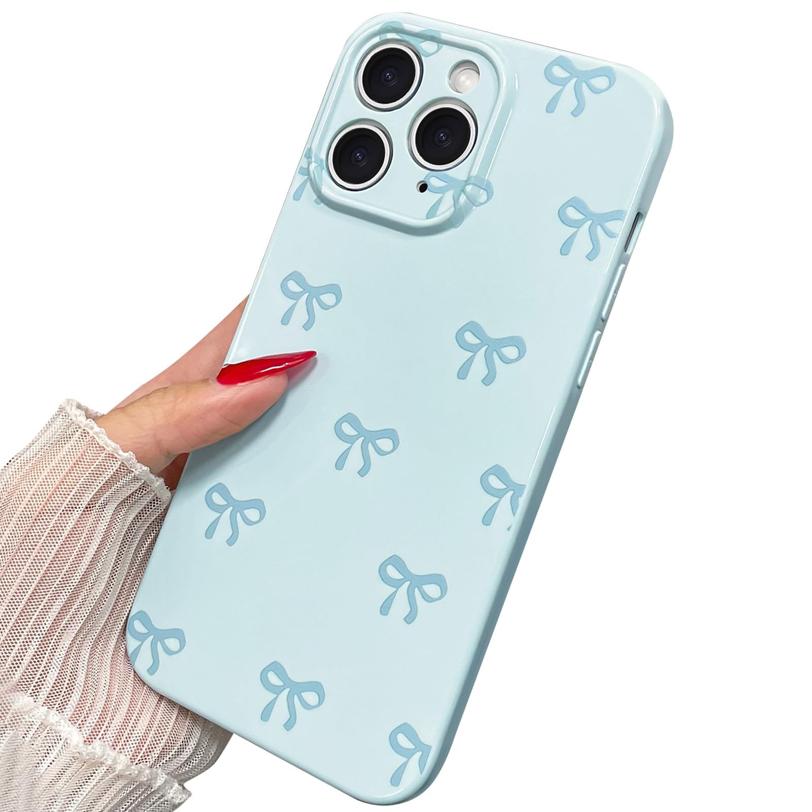 TKJSQ Case for iPhone 11 Pro Max, Cute Ribbon Bow Pattern Aesthetic Gloss Phone Case, Raised Lens Edge Protection, Stylish Slim Soft TPU Protective