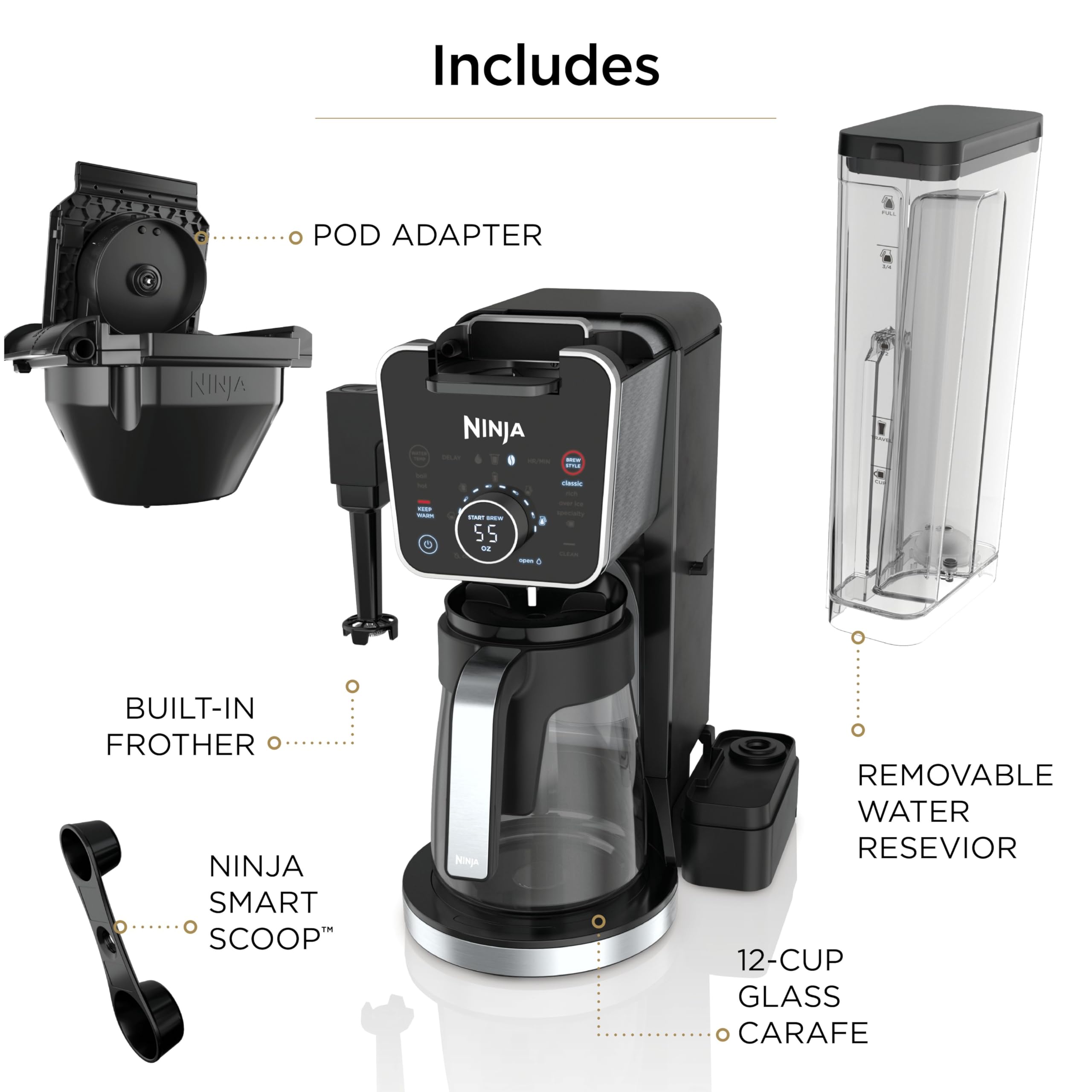 Ninja Specialty Drip Coffee Maker, DualBrew Pro, Black, CFP301 | Coffee Machine w/ Frother, Paper Filter, Brew with Pods & Grounds, K Cups Compatible, 4 Brew Styles, 13 Cup to Pot Sizes